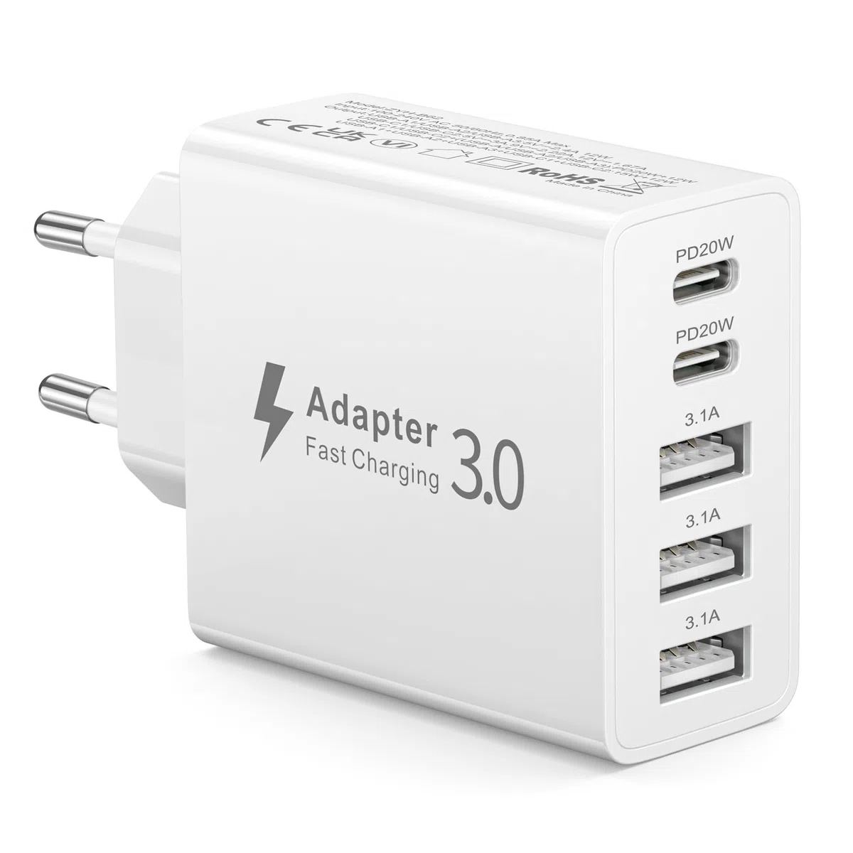 Szybka Ładowarka USB C 50W, Wieloportowy Zasilacz USB C z 5 Portami, Ładowarka Sieciowa Kostka Wtyczka USB Typ C do iPhone 17 16 15 14 13 12 11 Pro Max, Samsung Galaxy S26 S25
