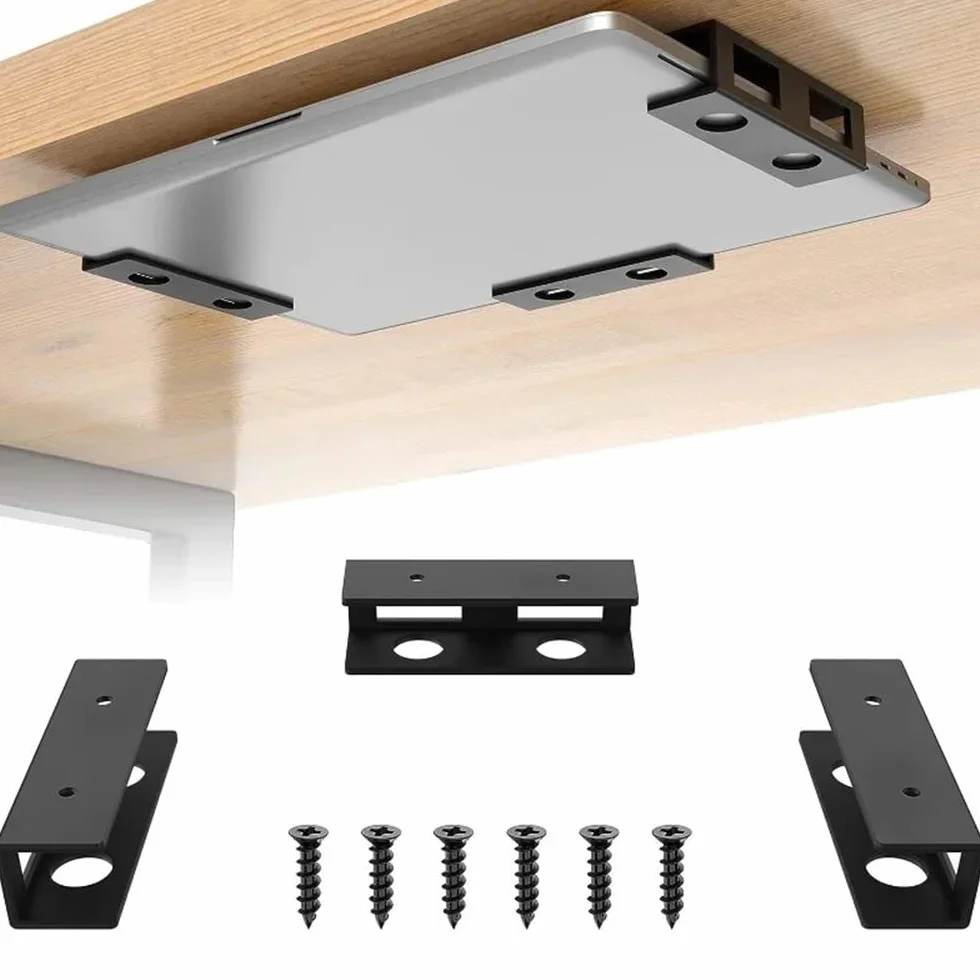Podstawka pod laptopa, Under Desk Laptop Mount Holder, Aluminum Laptop Storage Bracket with Anti-Scratch Felt Board(Black)
