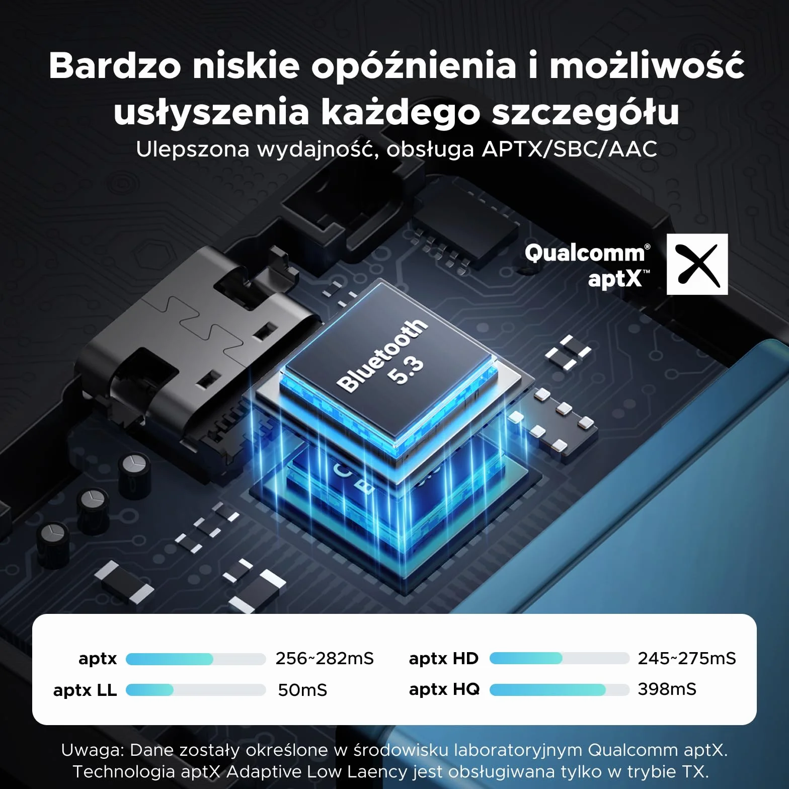 UGREEN aptX AD-HQ Bluetooth Transmitter Jack Adapter Bluetooth ze wskaźnikiem LED dla 2 słuchawek Airpods,nadajnik-odbiornik kompatybilny z TV,samolotem,samochodem,32-godzinna żywotność baterii