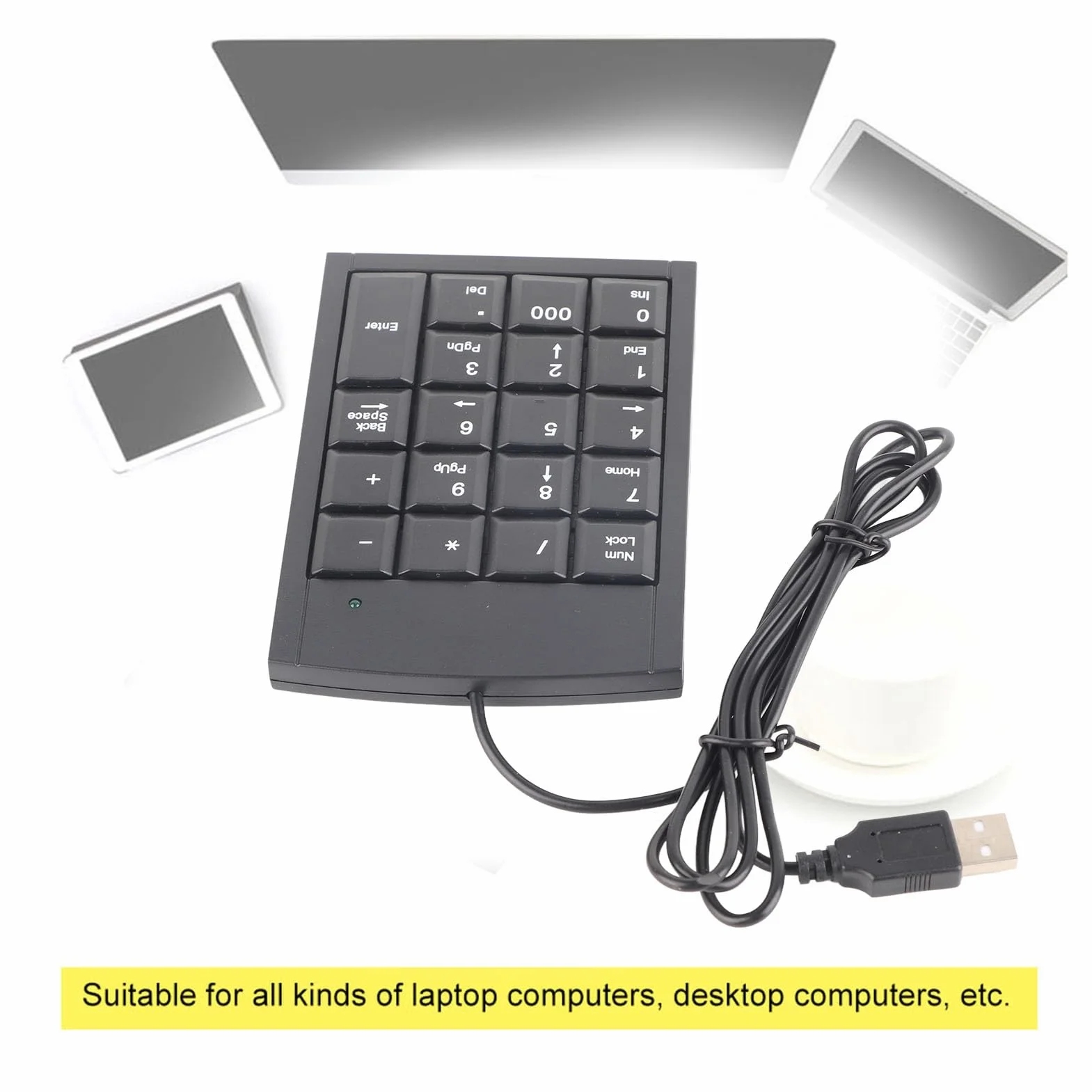 Klawiatura numeryczna USB, 19-przyciskowa mini klawiatura do kalkulatora biurkowego, laptopów, blok numeryczny dla księgowych