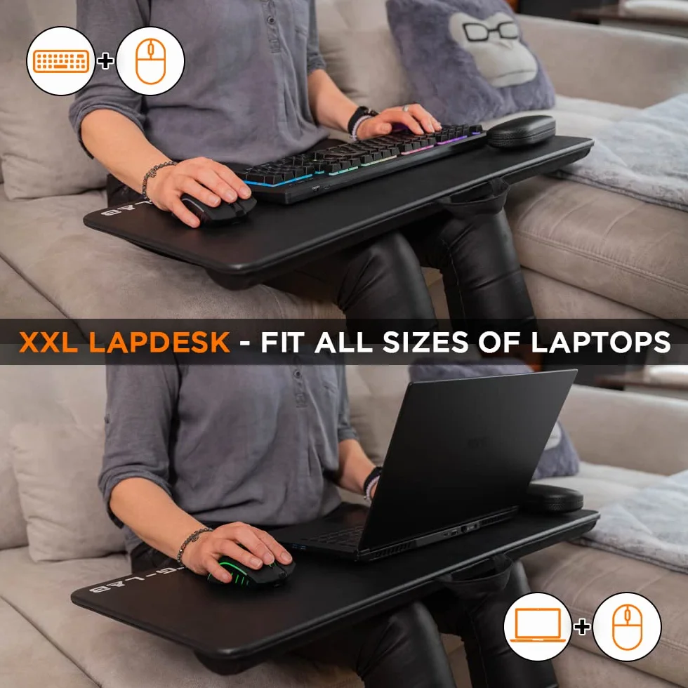 THE G-LAB K-Board Cadmium półka na laptopa z poduszką XXL, idealna do domowego biura/gier na łóżko lub sofę, stojak na laptopa 13"-19", bardzo duża, z uchwytem
