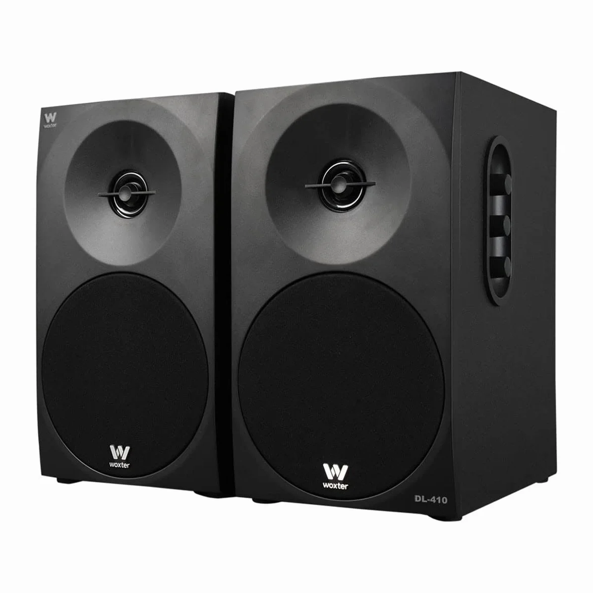 Woxter Dynamic Line 410 Black – 2.0 głośnik stereo (zasilanie o mocy 150 W, drewno, 4 głośniki niskotonowe, 2 głośniki wysokotonowe, 3,5 mm, RCA, system Bass Reflex Control (głośność, wysokie tony,