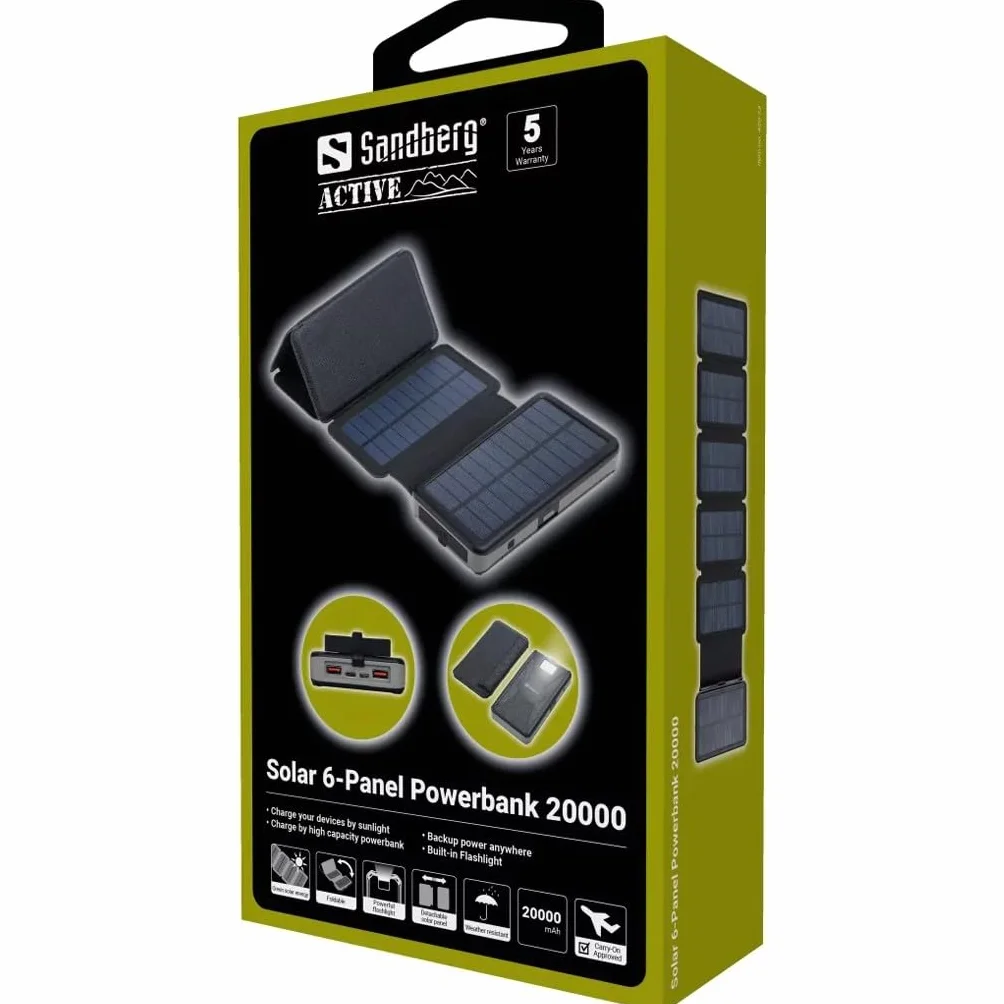 Solar Powerbank 20000mAh 6-panel