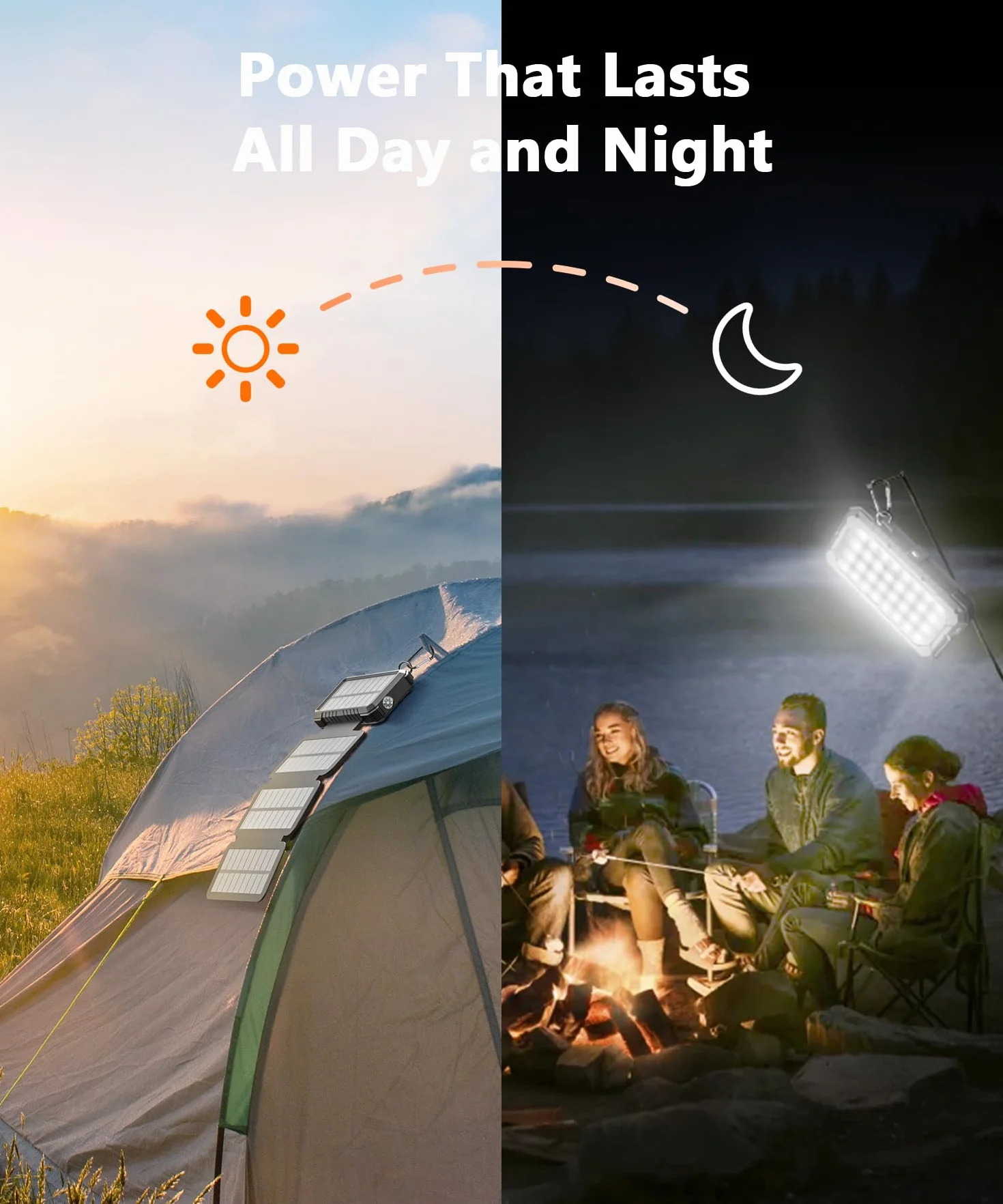 Power Bank Solar 26800mAh z 4 panelami słonecznymi, ładowarka słoneczna USB-C 18 W, szybkie ładowanie z oświetleniem kempingowym i latarką (SOS) do telefonu, zewnętrzna bateria zewnętrzna