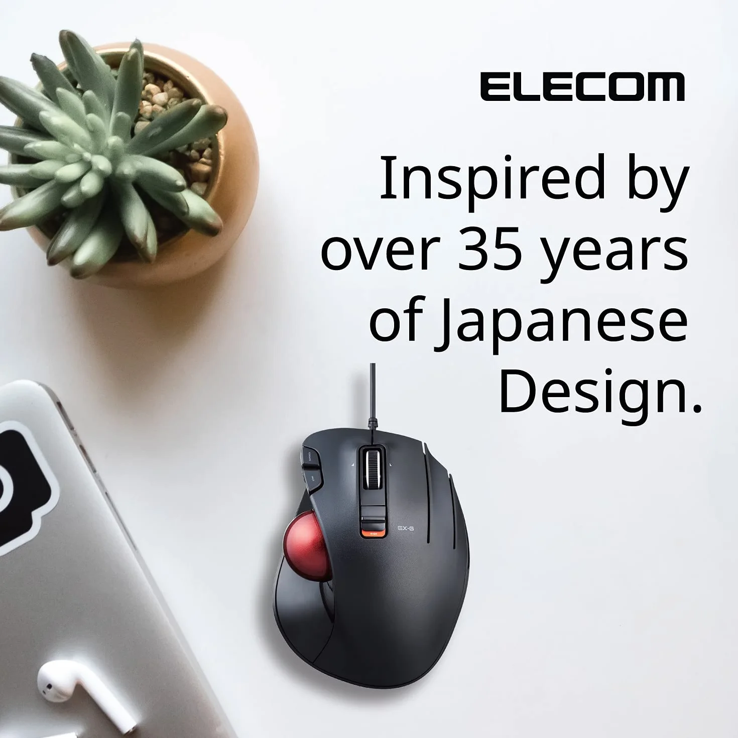 Elecom EX-G Trackball mysz przewodowa, sterowanie kciukiem, 5 przycisków, optyczny czujnik, czerwona, Windows 11, macOS (M-XT2URBK-G)