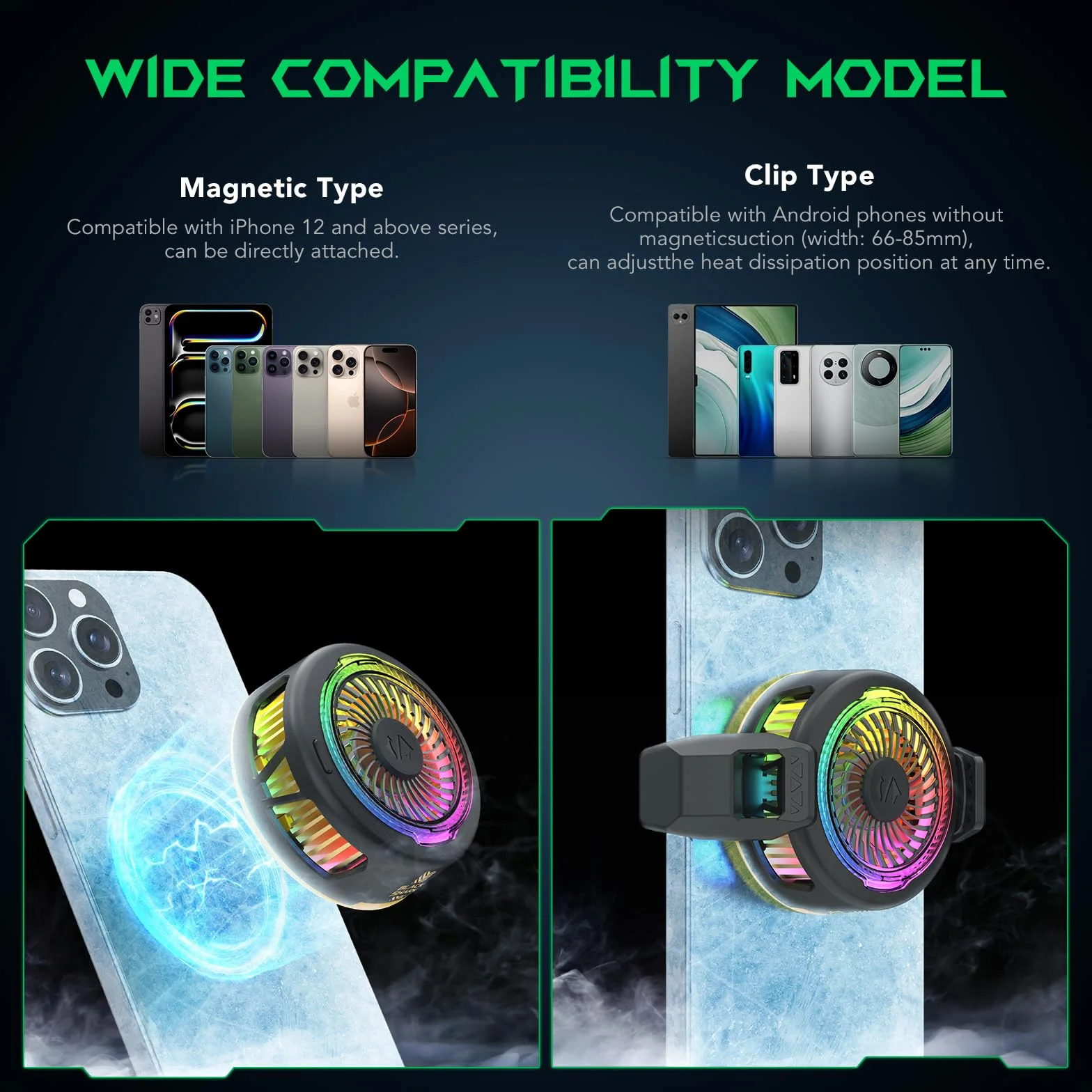 Black Shark FunCooler 5 magnetycznych chłodnic do telefonów komórkowych, przenośny wentylator do telefonu komórkowego ze światłem RGB, chłodnica telefonu dla iPhone serii magnetycznej/Android/tablet