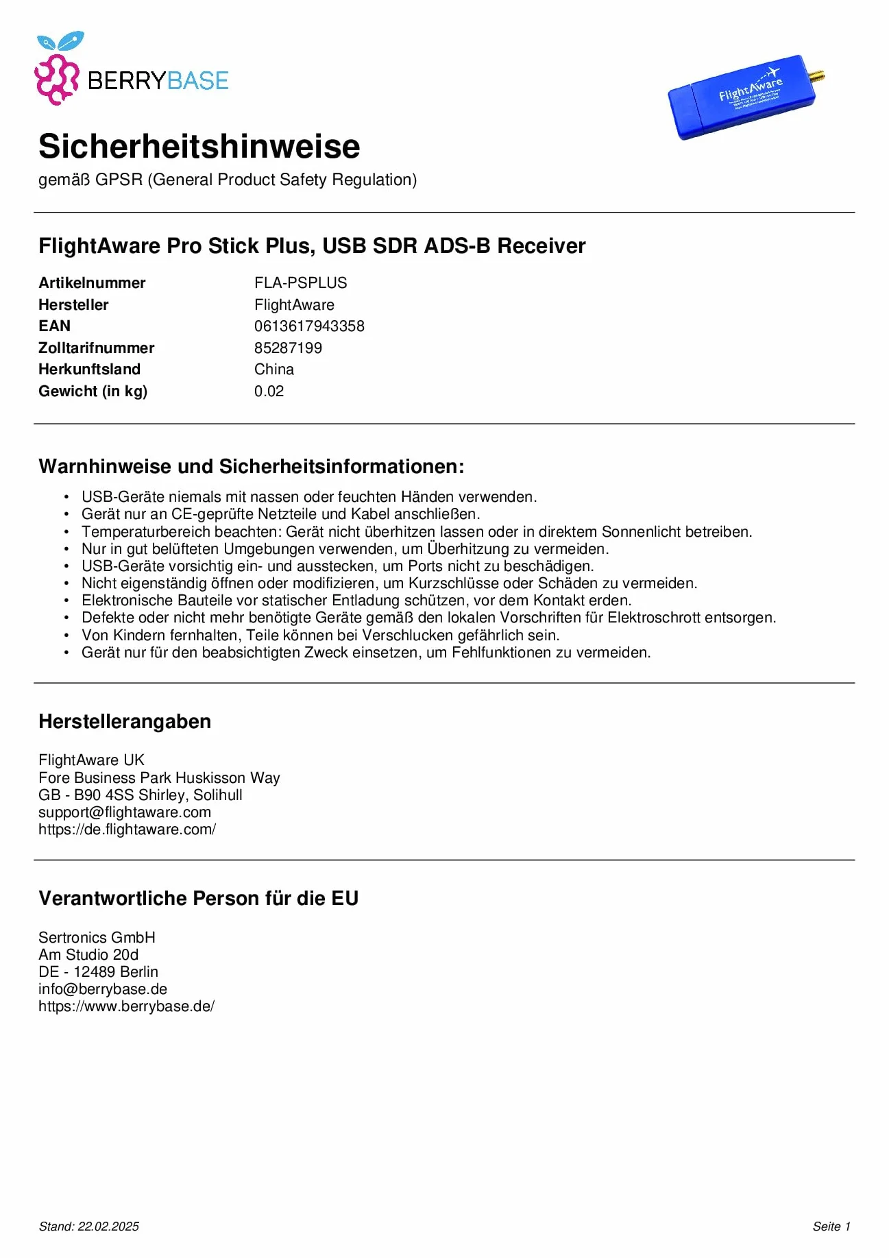 FlightAware Pro Stick Plus (odbiornik USB SDR ADS-B do Raspberry Pi)
