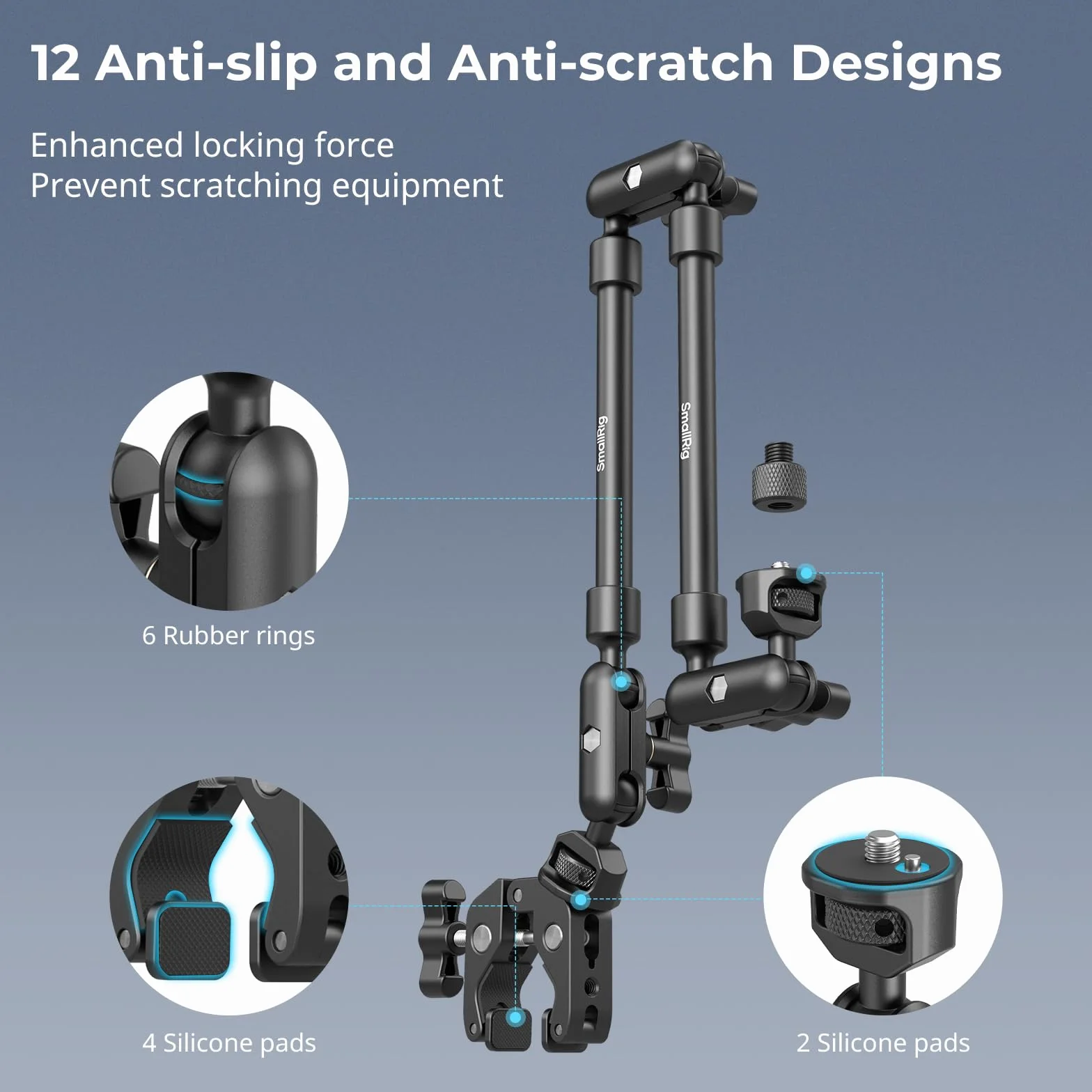 SMALLRIG 22" Magic Arm w Clamp, Overhead Phone Mount, Elastyczny Uchwyt i Zacisk do Kamery, Przegubowe Ramię Wysięgnika z Adapterem Gwintowanym - 4766
