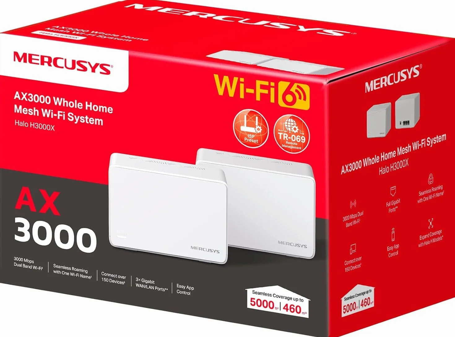 Mercusys Halo H3000X (2-Pack) Router System WiFi 6 Mesh AX3000 Dual-Band Zasięg 420 m² 3x Gigabit Port WPA3
