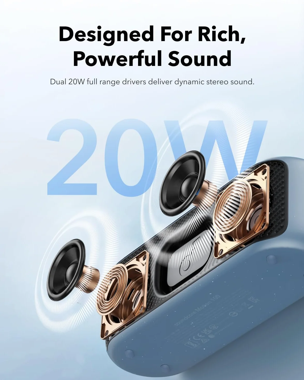 soundcore Motion 100 Głośnik Bluetooth, przenośny głośnik z bezprzewodową rozdzielczością Hi-Res, IPX7, ultraprzenośna konstrukcja do użytku na zewnątrz (czarny)