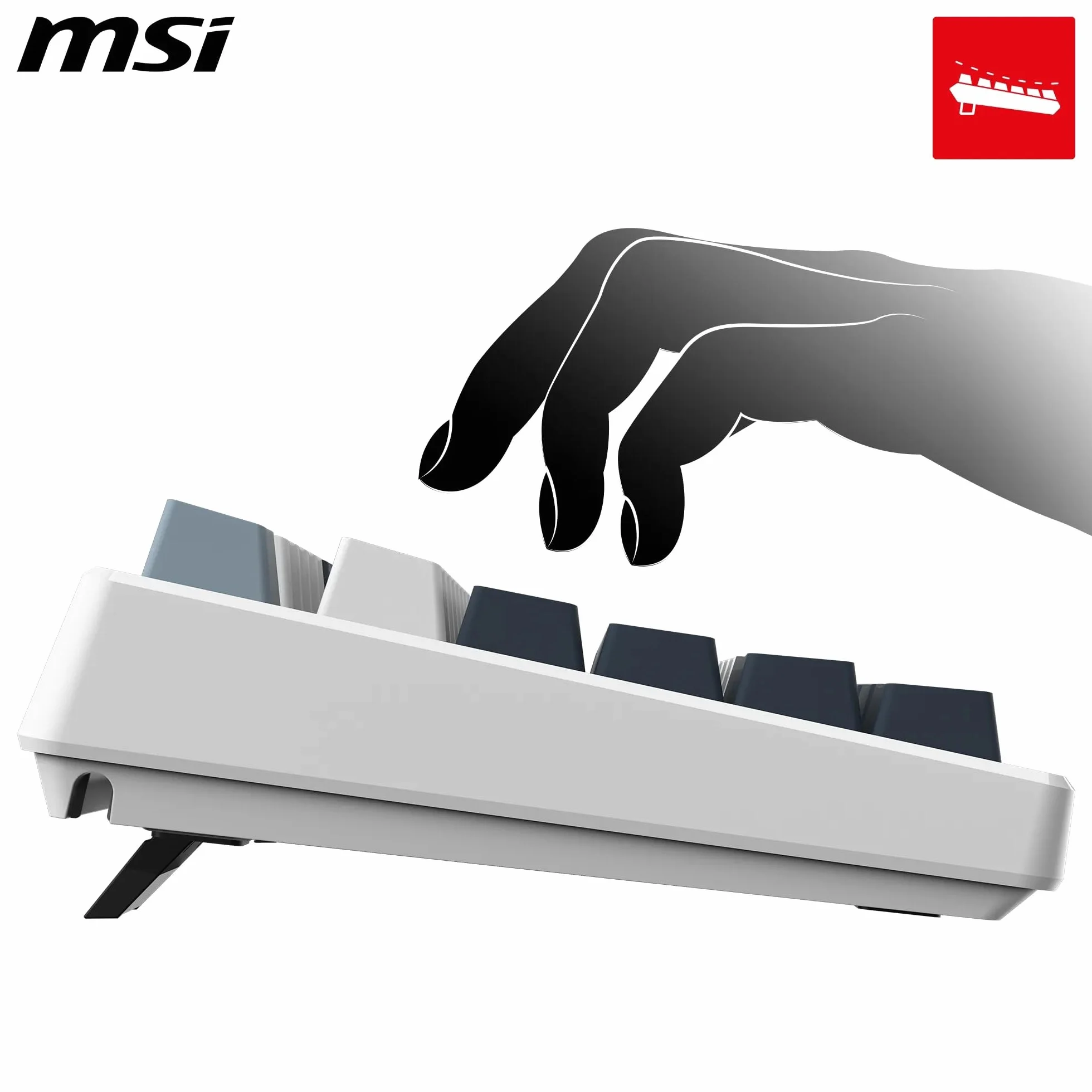 MSI Forge GK600 TKL Wireless Sky FR - AZERTY Mechaniczna klawiatura z przełącznikiem liniowym - sublimacyjne drukowane klawisze PBT, antypoślizgowy spód, LED RGB, USB 2.0, Bluetooth, 2.4 GHz