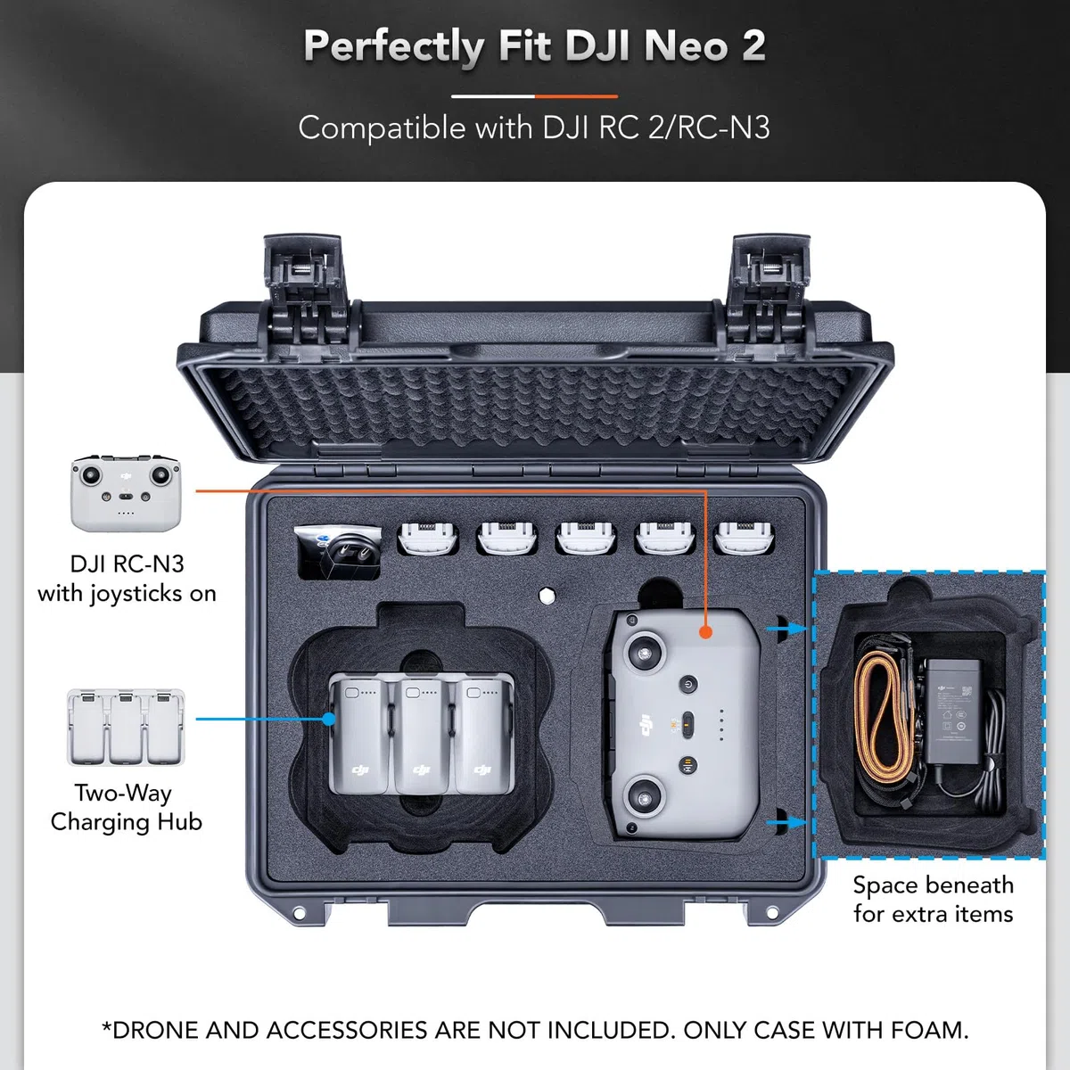 Lykus Wodoodporna twarda obudowa Titan N220 do kontrolera DJI Neo 2 i RC2/RC-N3/N2, obsługuje do 9 baterii [TYLKO OBUDOW]