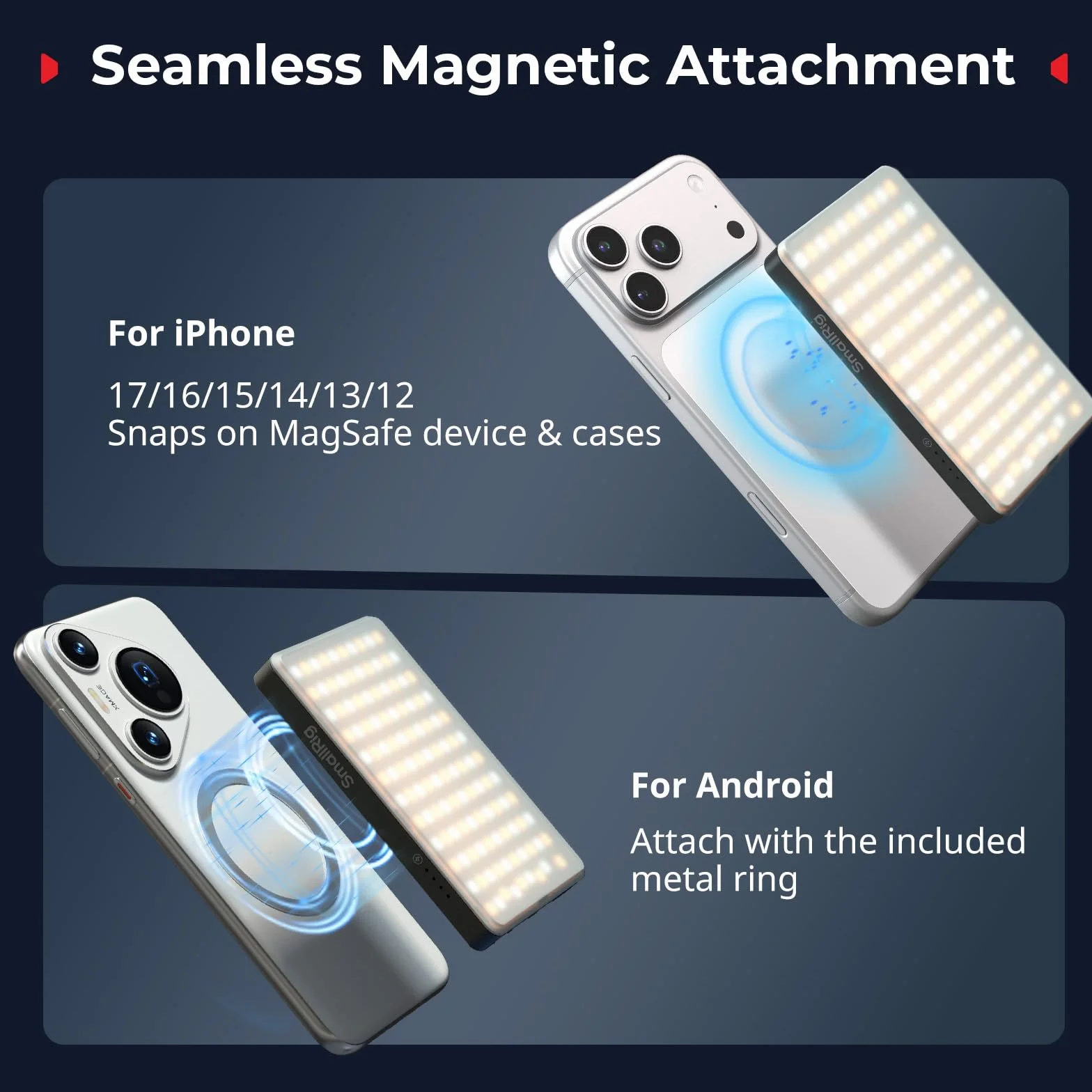 SMALLRIG M3 Magnetyczne światło wideo LED 120 diod 2000 mAh 2700K-6500K Clip-on do iPhone'a iPada