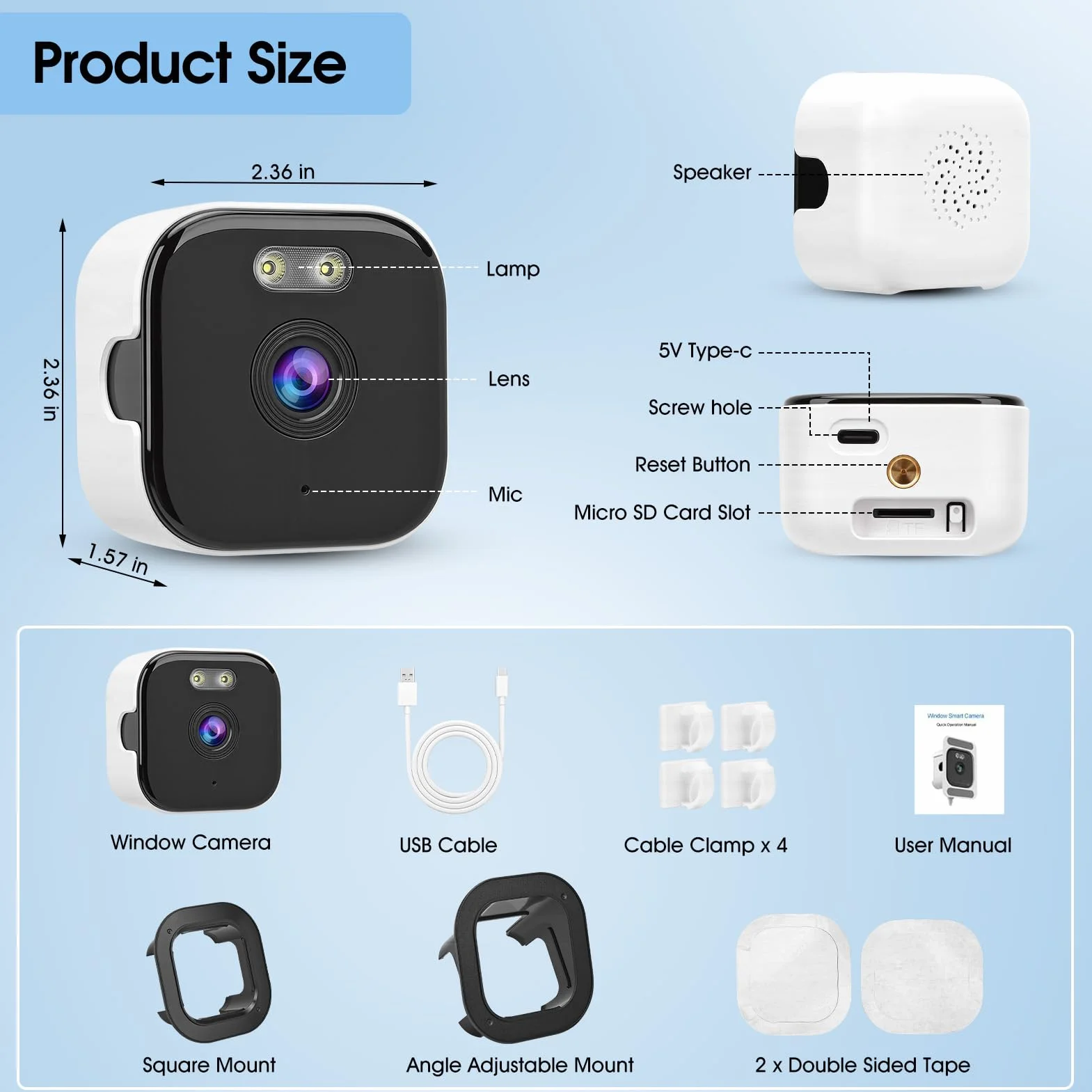 Yosoo Health Gear Kamera Okienna 3MP 2K 108 ° Szerokokątny 2.4G 5G WiFi Kamera Bezpieczeństwa na Oknie z detekcją Ruchu Monitorowanie Wewnętrzne
