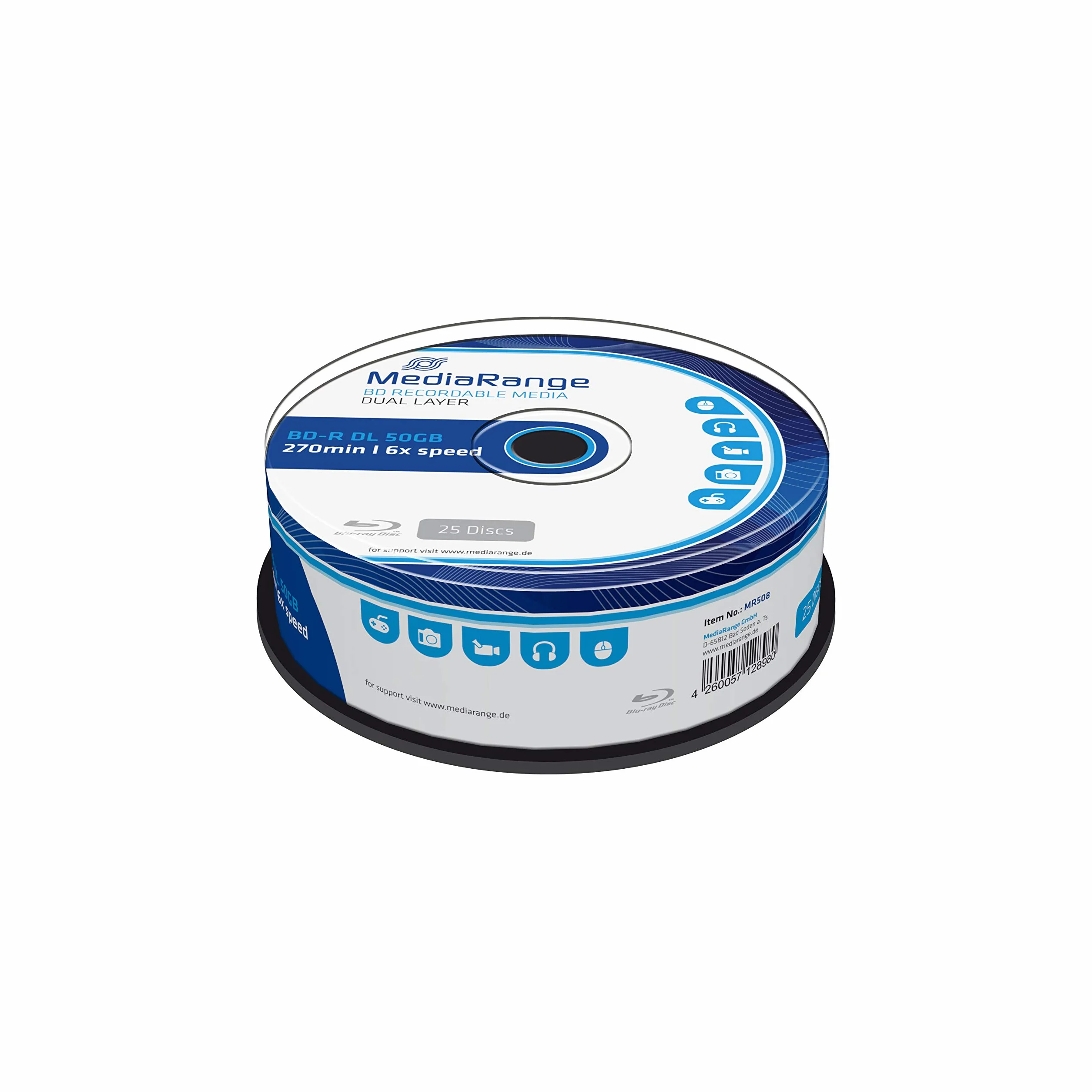 MediaRange BD-R Dual Layer 50GB 6-krotna prędkość zapisu, pudełko na ciasto 25 szt