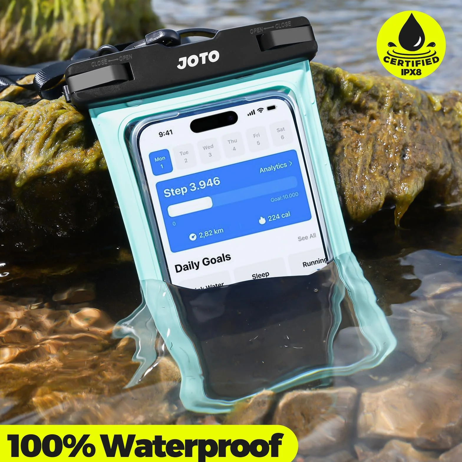 JOTO Wodoszczelne etui na telefon komórkowy, IPX8, wodoszczelne etui na telefon komórkowy do iPhone 15 14 13 12 11Pro Max Plus Galaxy S23 S22 do 7 cali, czarne/zielone