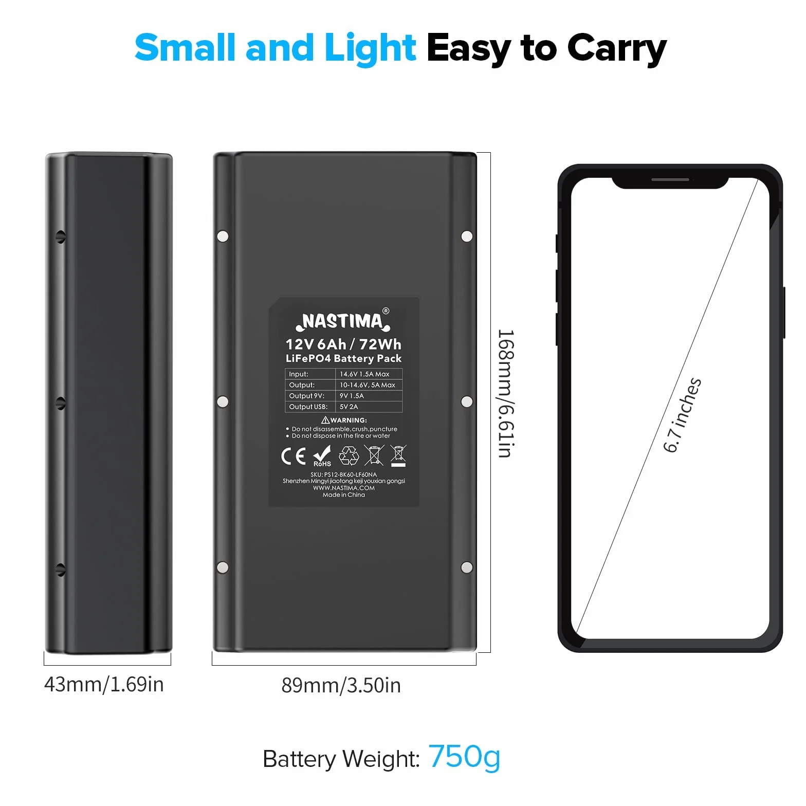 NASTIMA Powerbank LiFePO4 12V 6000mAh z podwójnym wyjściem 12V 9V DC i 5V USB