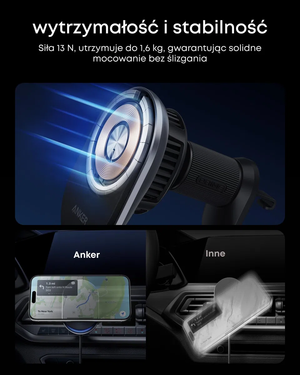 Anker Prime Magsafe Ładowarka samochodowa, bezprzewodowa ładowarka samochodowa z certyfikatem Qi2 25 W i aktywnym chłodzeniem TEC, mocne magnesy, uchwyt na kratkę wentylacyjną do iPhone'a 17-12