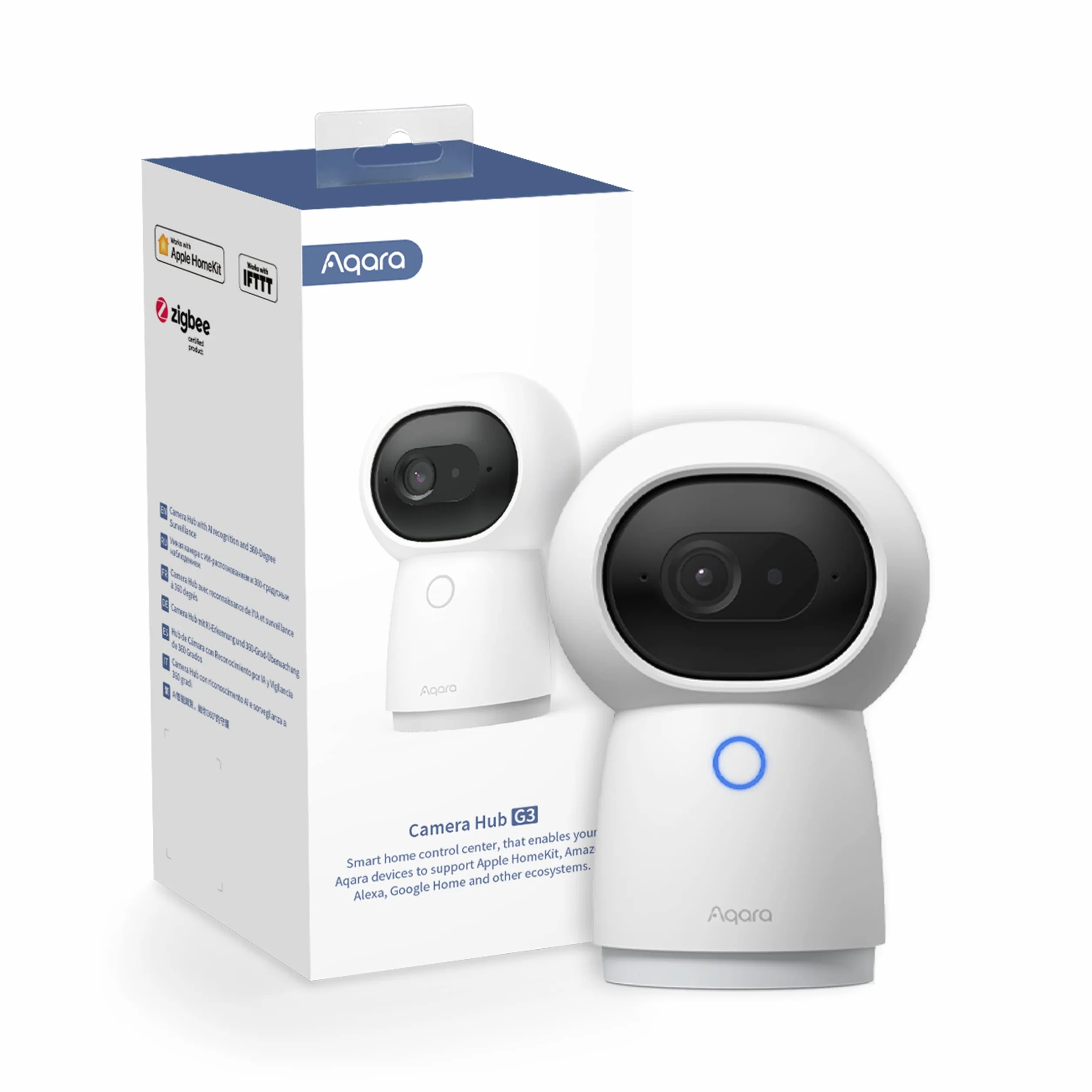 Aqara Kamera G3 Bramka Hub, Rozpoznawanie Twarzy i Gestów Dzięki AI, Zdalne Sterowanie Podczerwienią, Funkcja Obrotu i Pochylenia, Obsługuje HomeKit Secure Video, Alexa, Asystenta Google, IFTTT