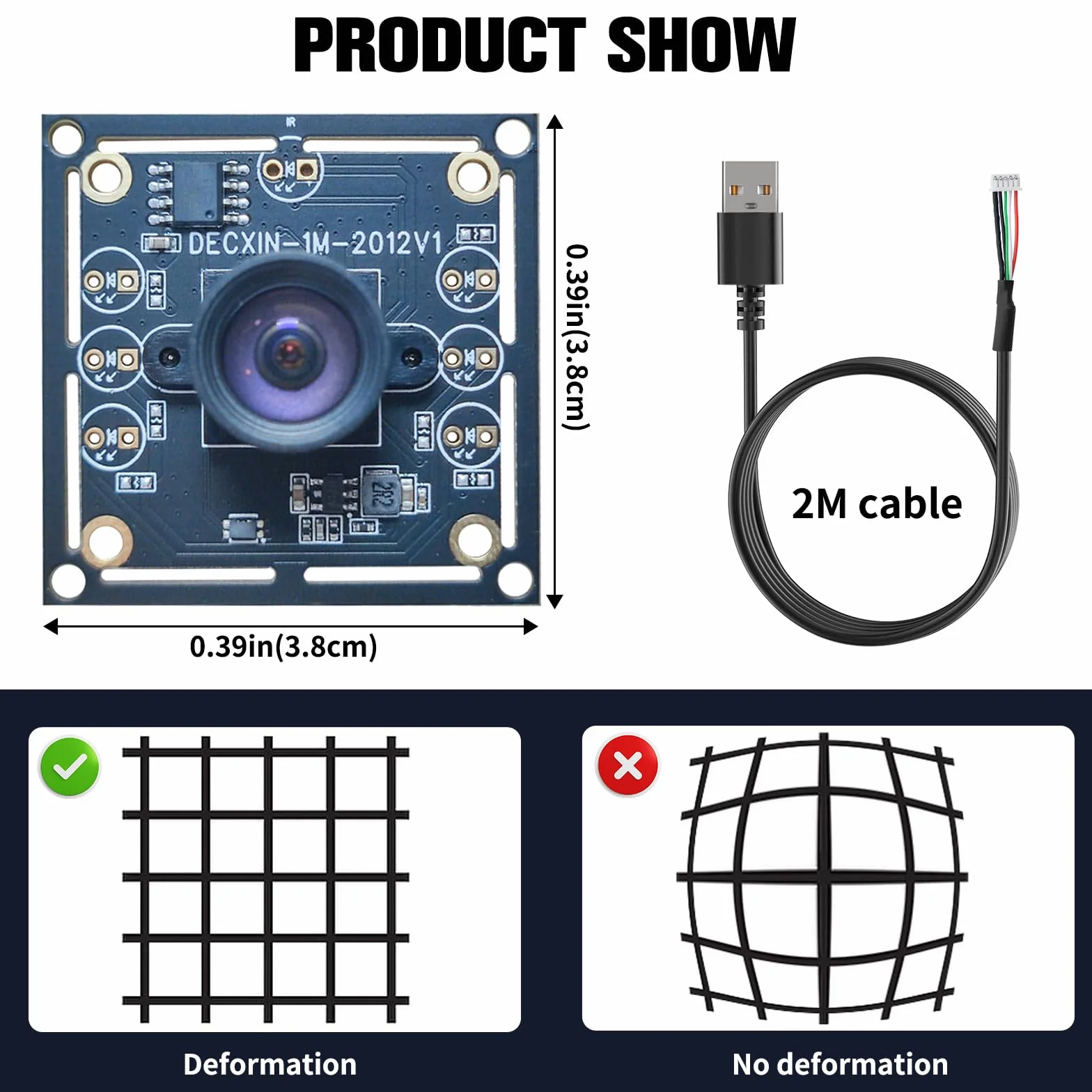 3-częściowy moduł kamery 100 stopni OV9732 – wysoka czystość obrazu z chipem HD 720p, rozdzielczość 1MP, sterownik USB, z kablem o długości 2 m, kompatybilny z Autodarts.Io, do wszechstronnych