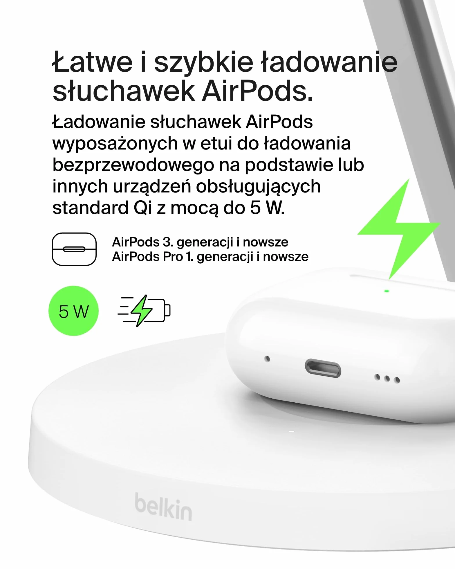 Belkin BoostCharge ładowarka Qi2 3 w 1, stacja do ładowania bezprzewodowego zgodna z MagSafe, ładowarka Qi2 do urządzeń Apple iPhone serii 16, Apple Watch i AirPods, zasilacz w zestawie – biała