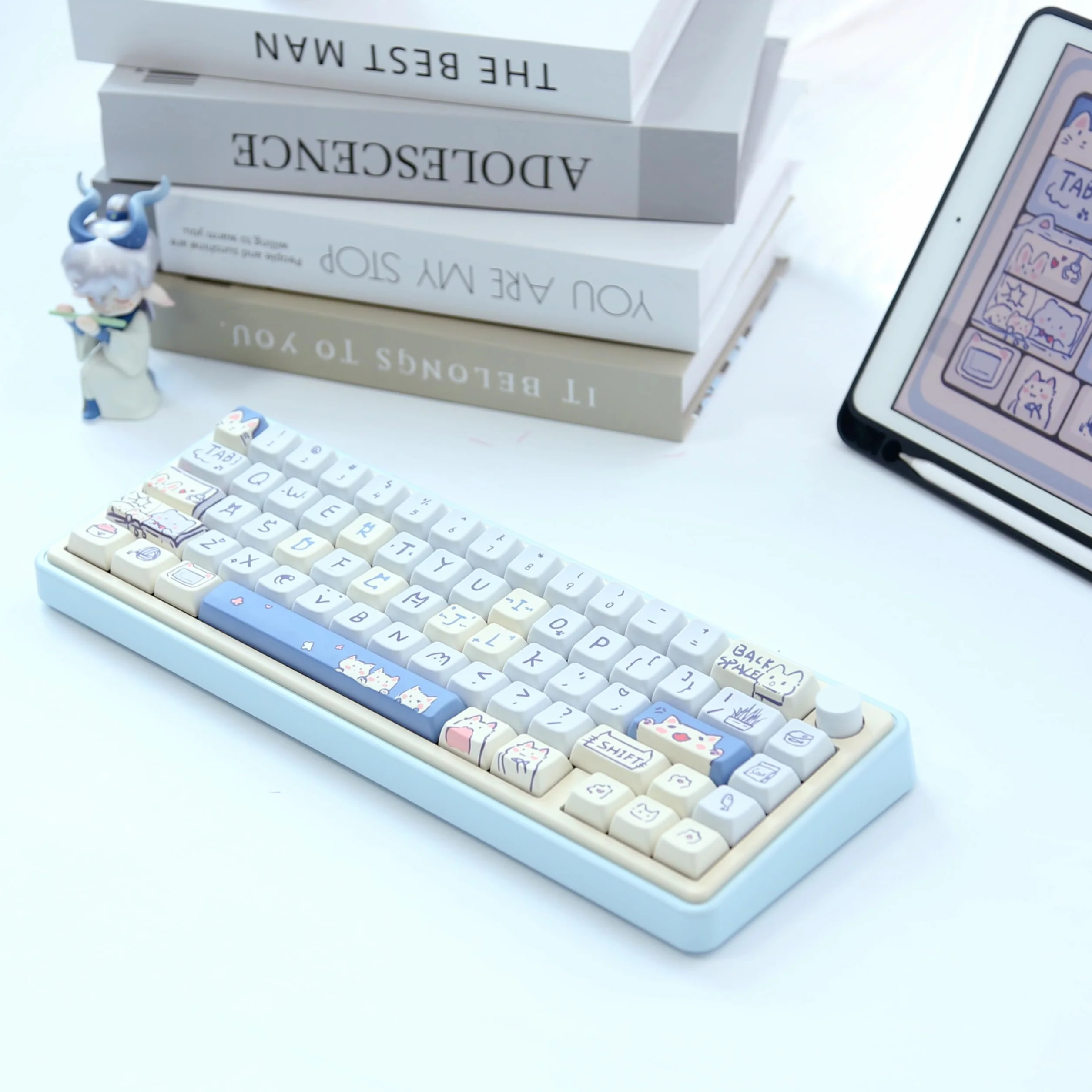 Niestandardowa nasadka klawiszy do klawiatury mechanicznej MDA z 148 klawiszami Dye-Sub, ANSI i Extra Enter Cute PBT (niebieski kot)