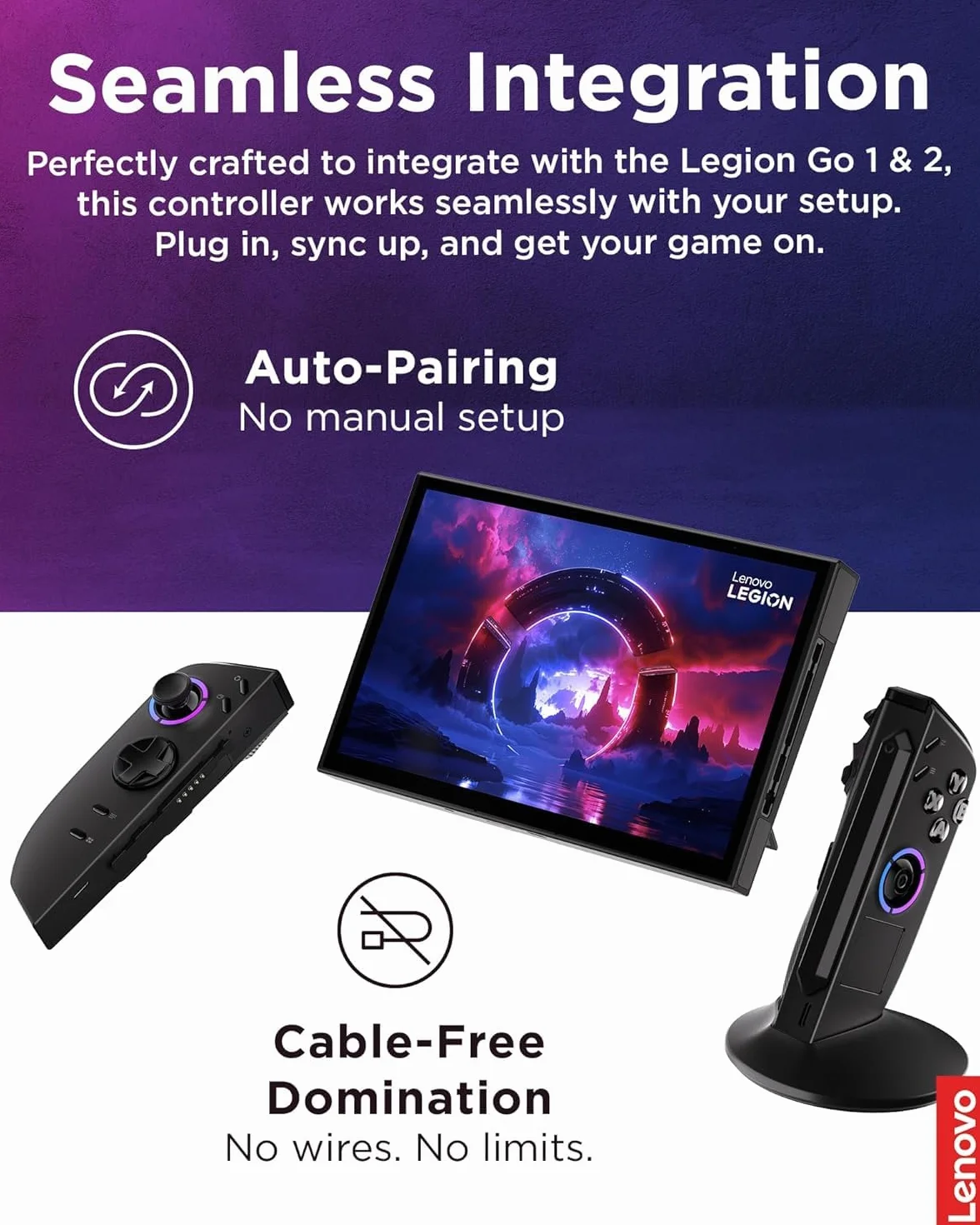 Lenovo Legion Go 2 prawy kontroler, współpracuje z Legion Go 1 i 2, joystickiem i wyzwalaczami z efektem Halla, zasięg 10 m, czarny