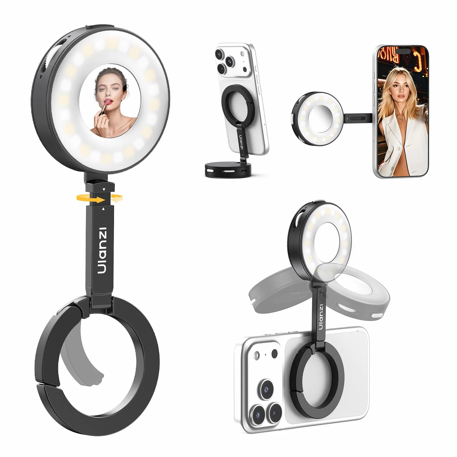 ULANZI ML05 Podwójna magnetyczna lampa pierścieniowa LED do selfie 9000K CRI≥97 Czarny