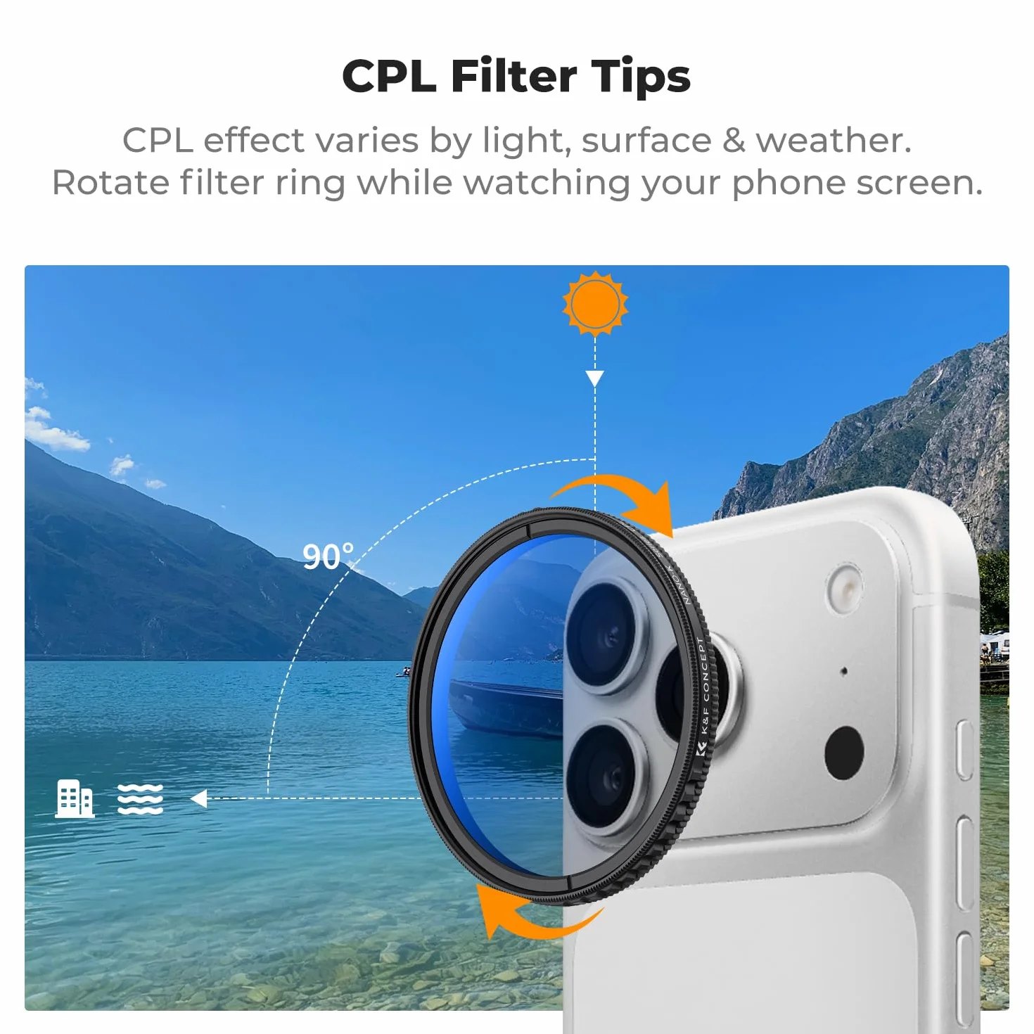 K&F CONCEPT Magnetyczny adapter do mocowania filtra obiektywu z filtrem CPL 58 mm kompatybilny z iPhone 17 Pro, filtr CPL do iPhone'a