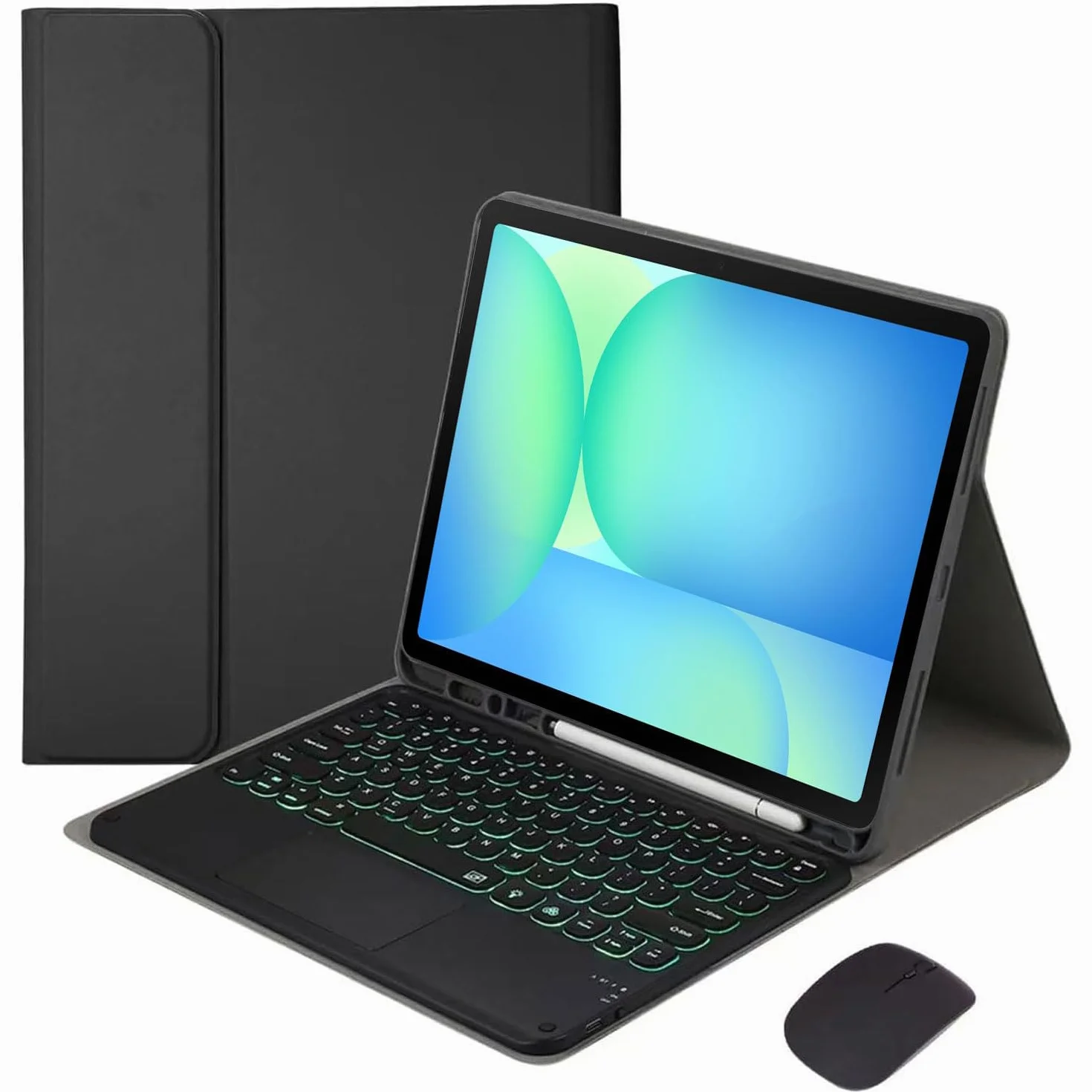 Keyboard Case for Samsung Galaxy Tab S10 FE+ Plus 13,1 cala 2025 (SM-X620/X626), inteligentny gładzik, 7-kolorowe podświetlenie, odłączana klawiatura z uchwytem na pióro i myszką,Black