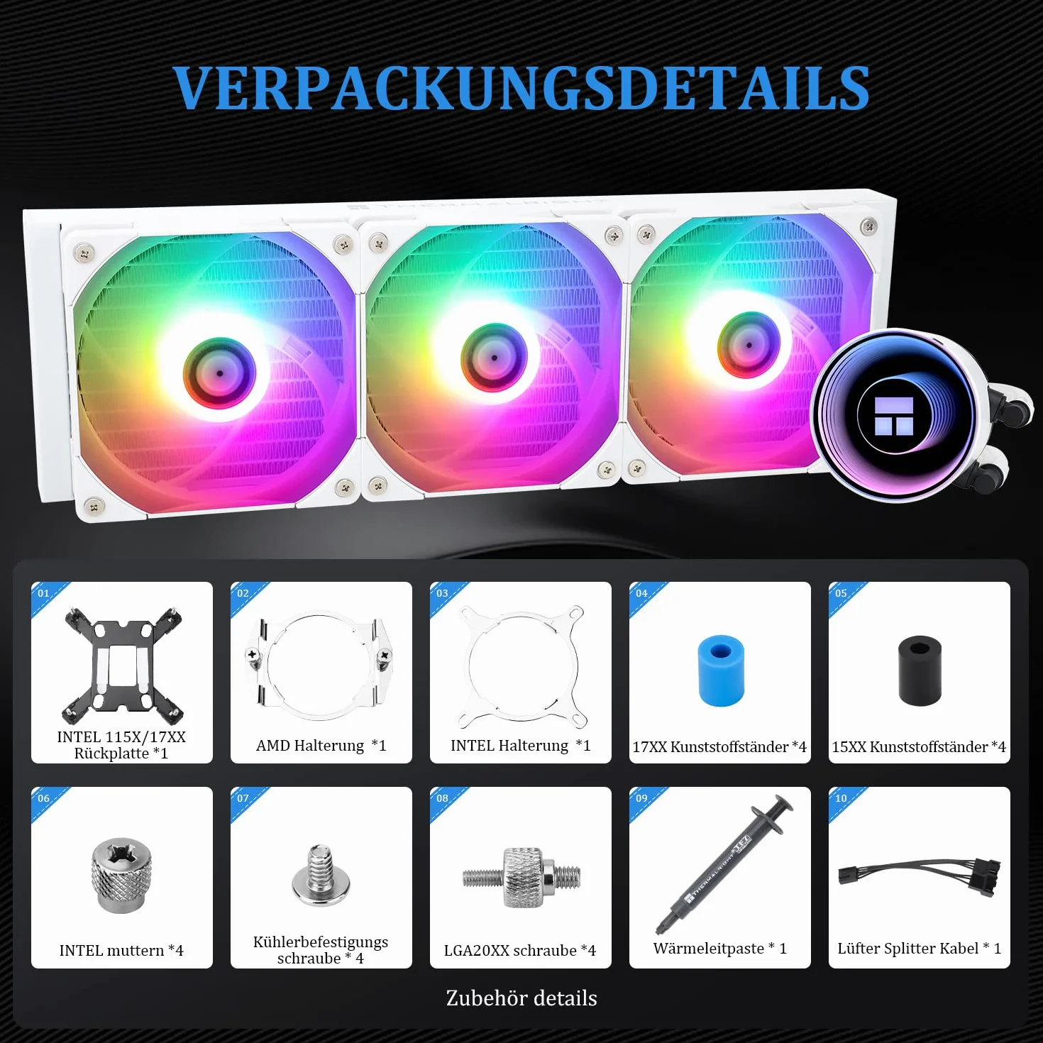 Thermalright Frozen Notte 360 WHITE ARGB V2 chłodzenie wodne CPU,360 specyfikacje chłodzącego procesora,3 wentylatory PWM,360mm aio,odpowiedni do AM4/AM5,Intel LGA1700/115x/1200/1851