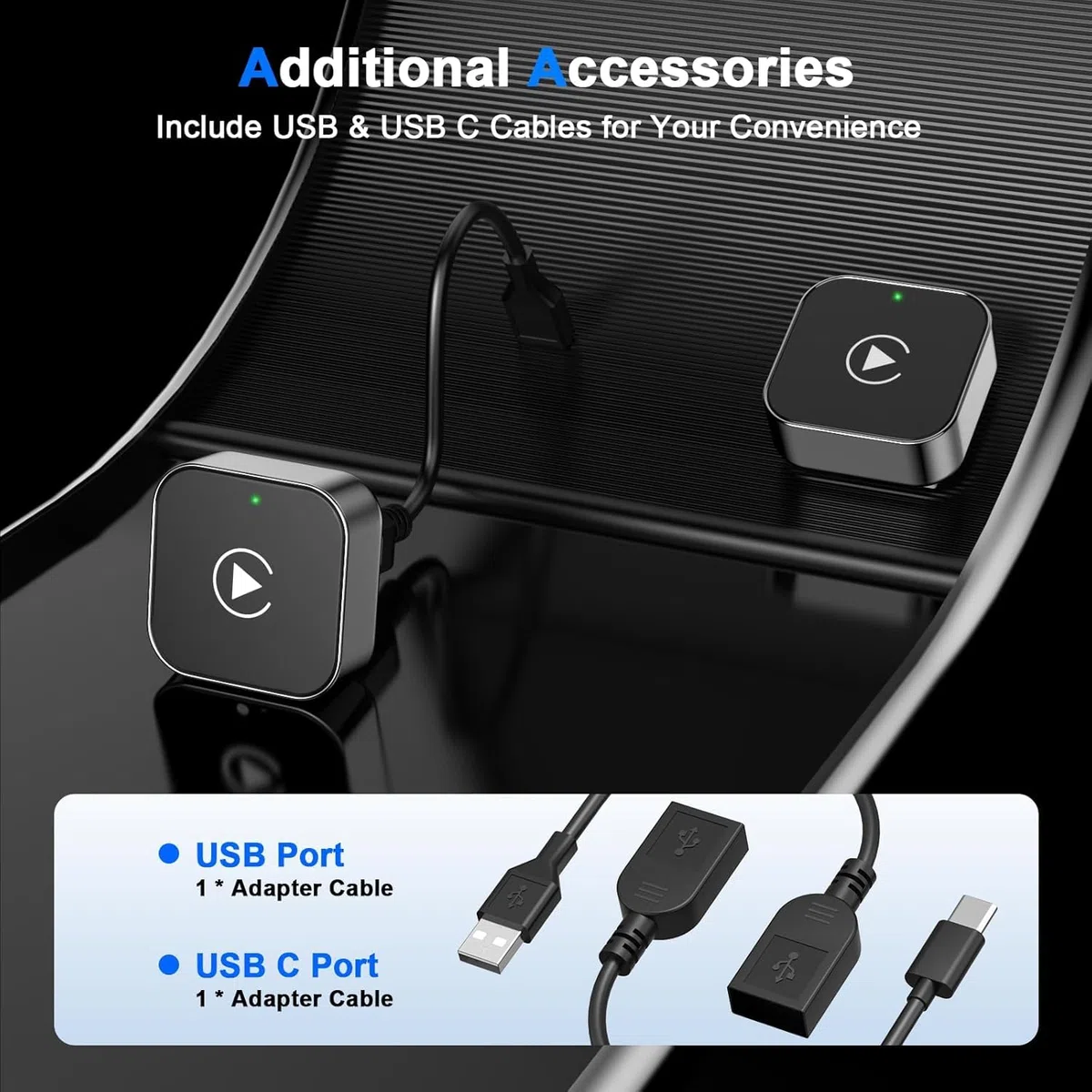 Adapter CarPlay Bezprzewodowy 2025 (2-w-1) - Bluetooth Przekształca Kablowe na Bezprzewodowy CarPlay dla iPhone/Android. Plug & Play, Aktualizacja OTA, Brak Opóźnień.