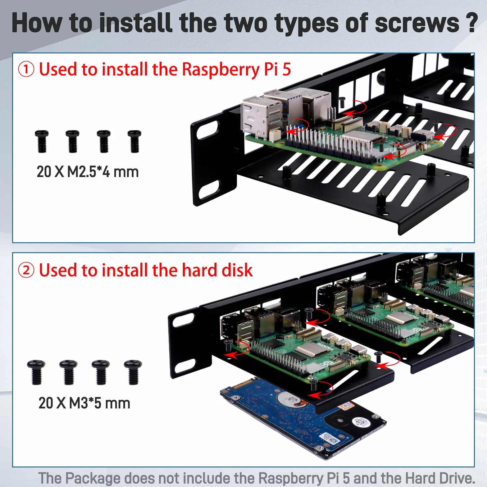 GeeekPi 19 cali 1U Rackmount do Raspberry Pi 5/4B/3B+/3B, z wysuwanymi przednimi wspornikami, kompatybilny z szafkami serwera 19 cali