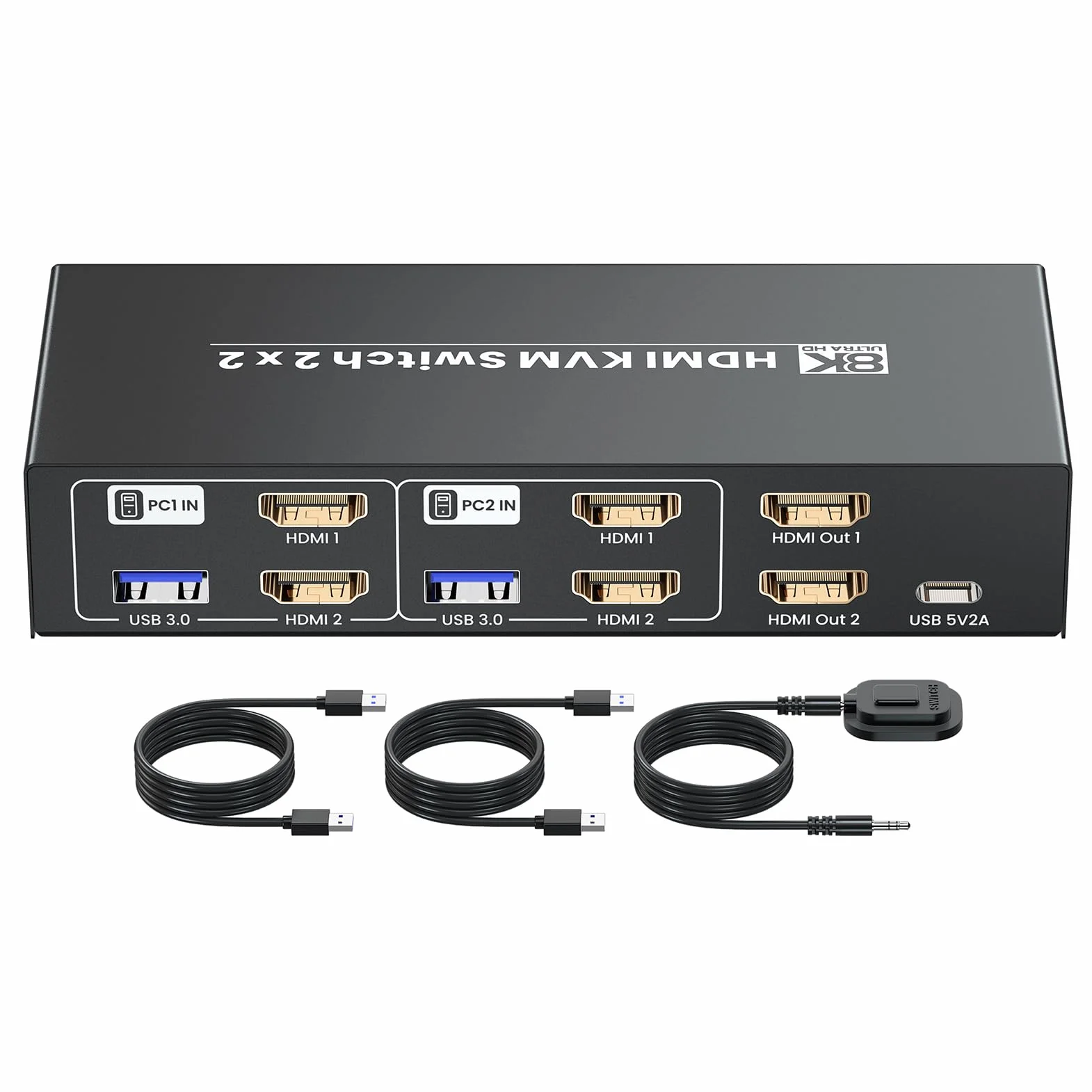 8K60Hz 4K120Hz HDMI KVM Switch 2 monitory, 2 komputery, USB 3.0, podwójny monitor HDMI KVM, przełącznik do 2 komputerów do dzielenia się klawiaturą, myszą i 2 monitorami