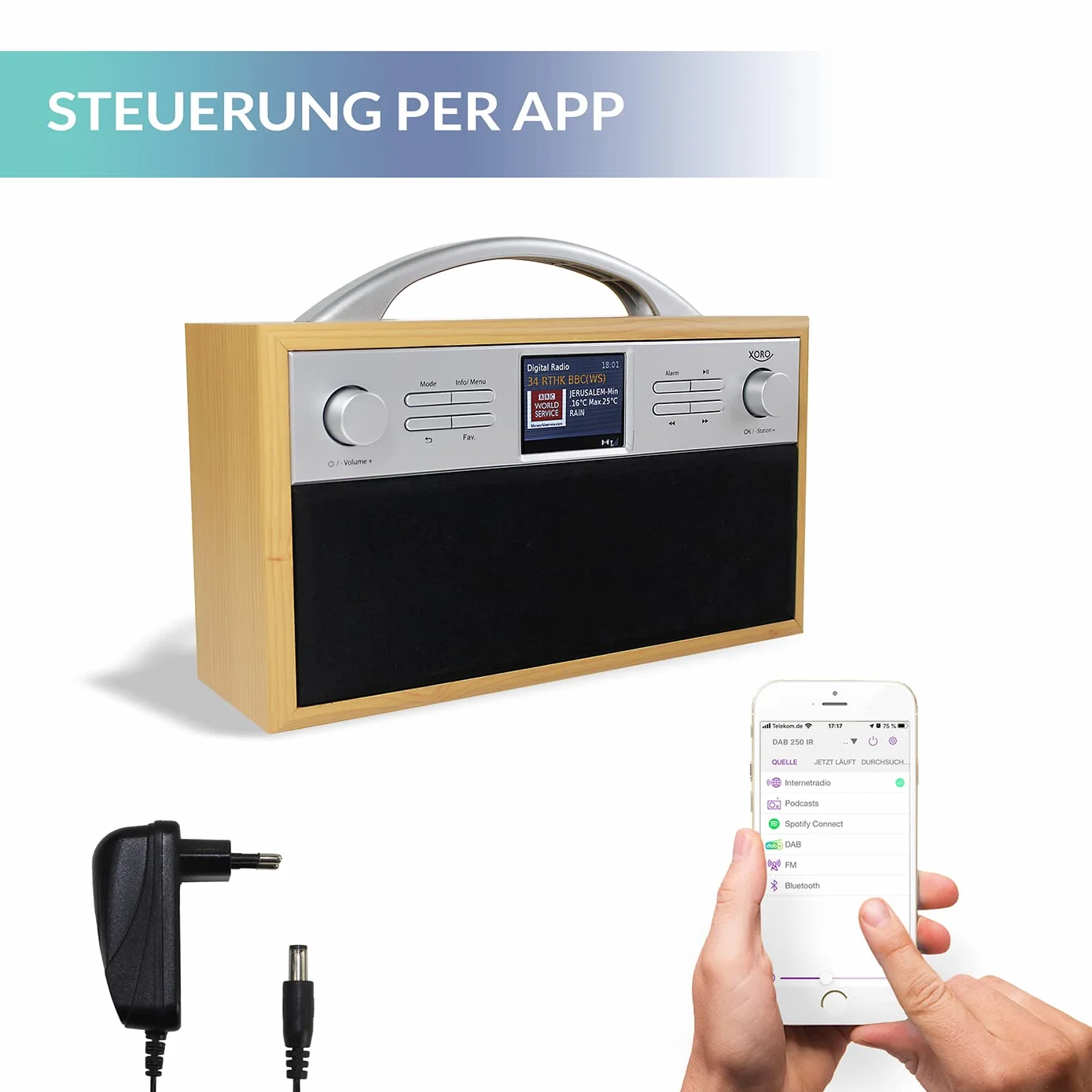 XORO DAB 250IR przenośne radio internetowe DAB+ FM Wi-Fi Bluetooth Spotify Connect 2,4"