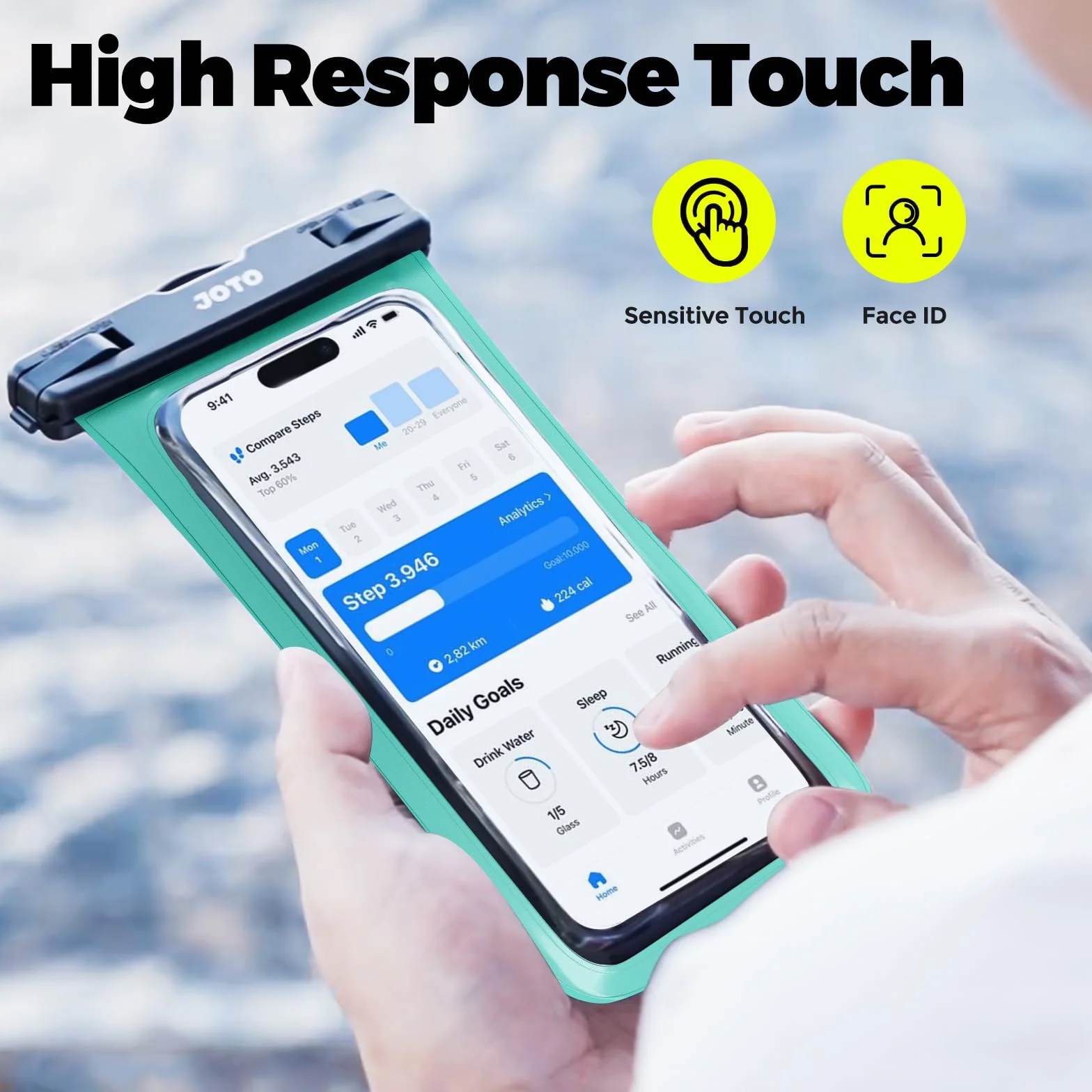JOTO Wodoszczelne etui na telefon komórkowy, IPX8, wodoszczelne etui na telefon komórkowy do iPhone 15 14 13 12 11Pro Max Plus Galaxy S23 S22 do 7 cali, czarne/zielone
