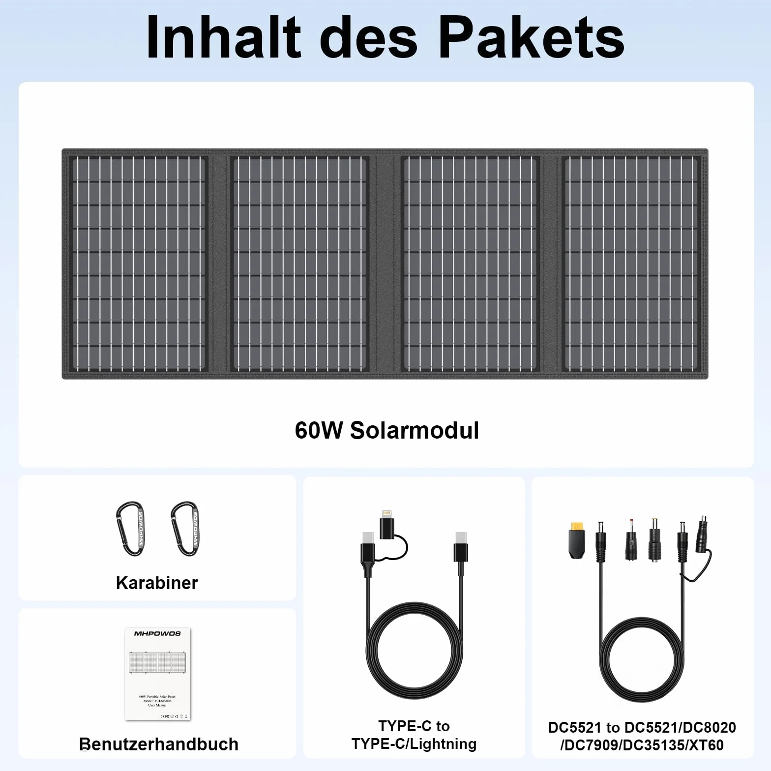Składany panel słoneczny 60 W, ładowarka słoneczna, moduł solarny