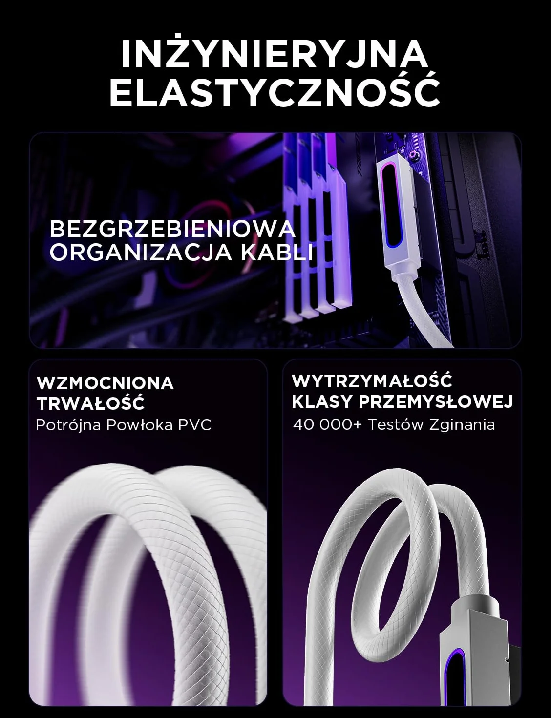 AsiaHorse Hydrus 24-pinowy przedłużacz kabla PSU L, PC 24-pinowy kabel Sleeved Cable do 24-pinowego ATX [18AWG], zasilacz Cable Extensions, 5 V 3 Pin ARGB SYNC HYDRUS-24PIN-WHITE-T-30CM
