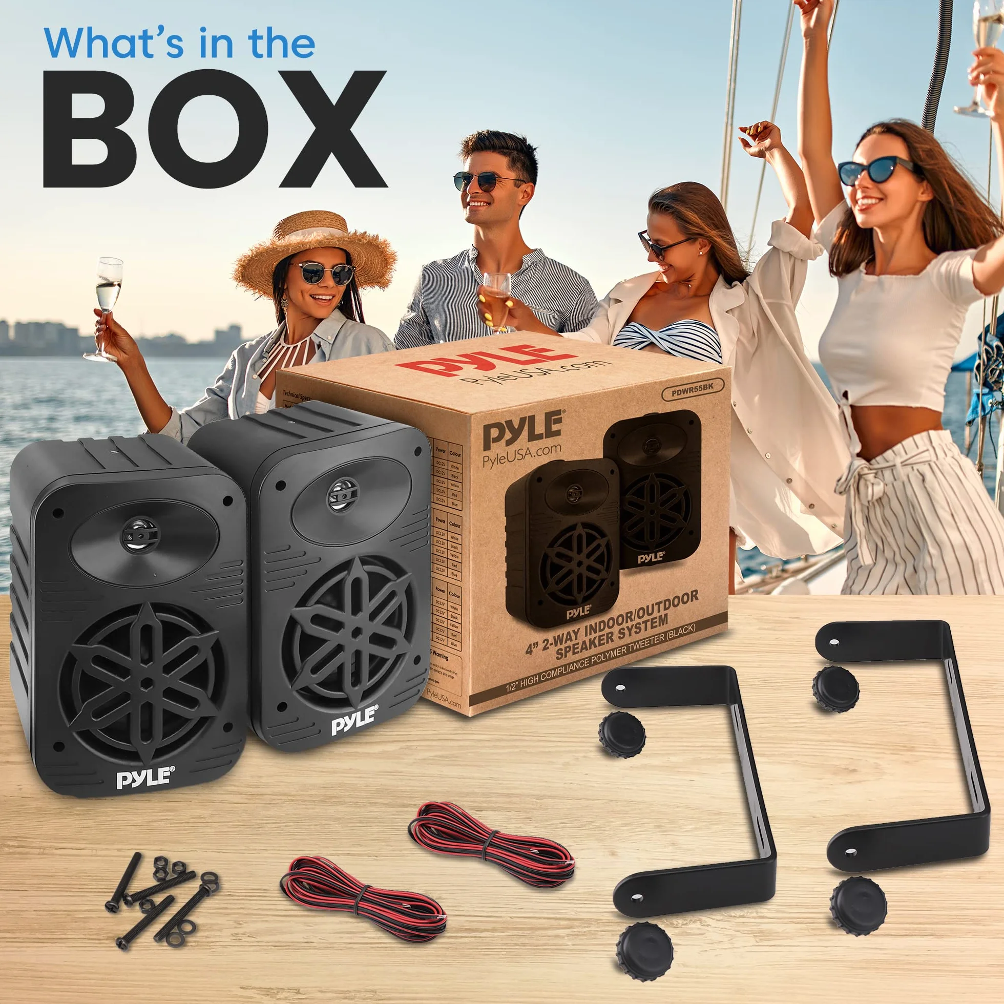 Pyle Indoor Outdoor Speakers Pair - 500 Watt Dual Waterproof 5.25” 2-Way Full Range Speaker System w/ 1/2” High Compliance Polymer Tweeter - In-Home, Boat, Marine, Deck, Patio, Poolside (Black)