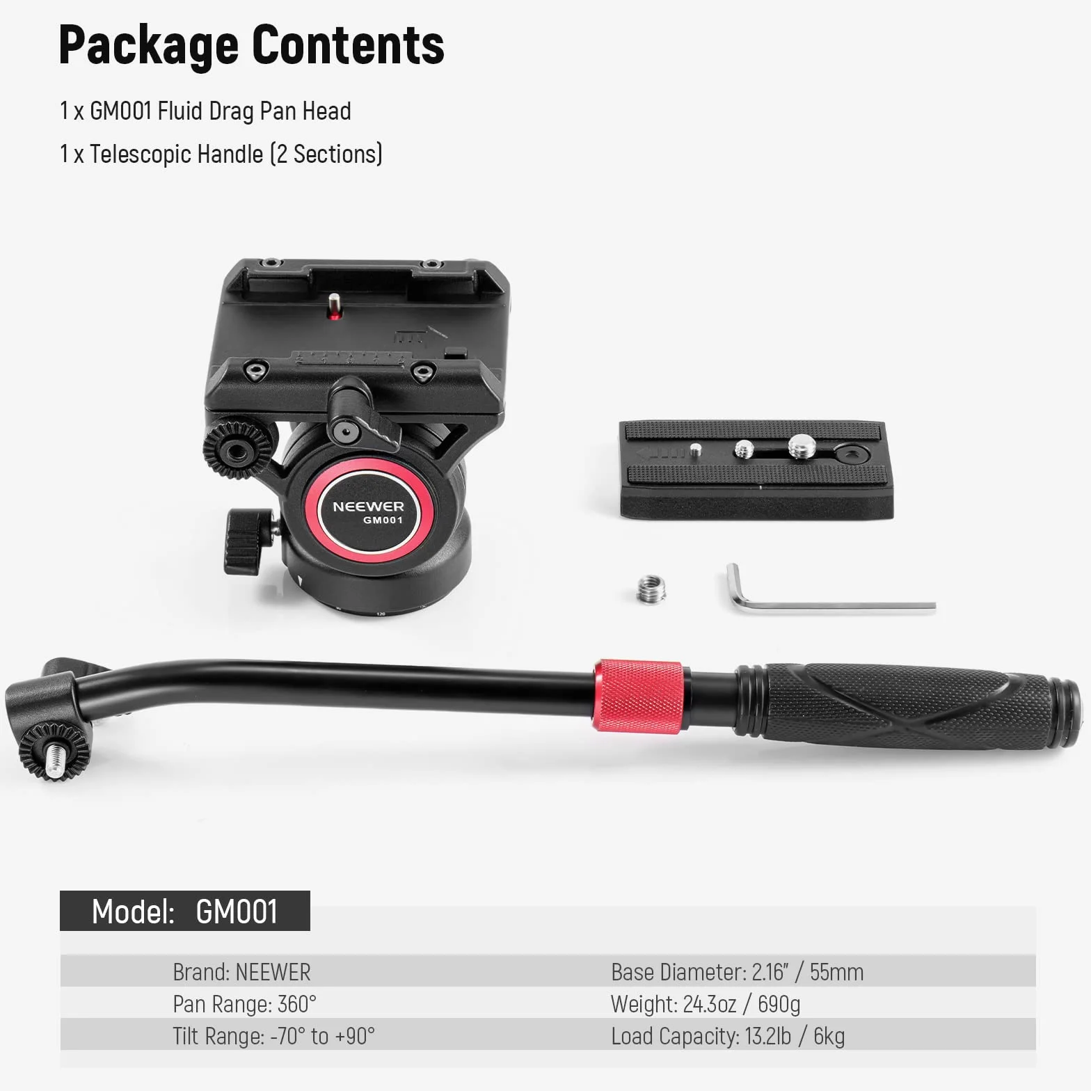 NEEWER Głowica płynu statywu wideo z płytą szybkiego zwalniania, kompatybilna z Manfrotto, ⌀55 mm, 6 kg