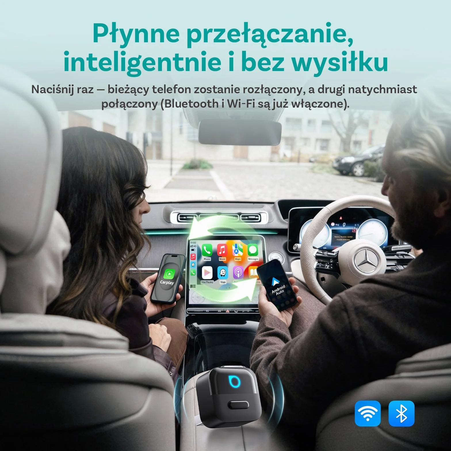 (2026 Nowość) OTTOCAST 2 w 1 Bezprzewodowy Adapter CarPlay i Android Auto, Ottocast Mini Pico z Odłączenie Jednym Naciśnięciem, BT 5.4, Plug & Play do Samochodów z Fabrycznym CarPlay/Android Auto