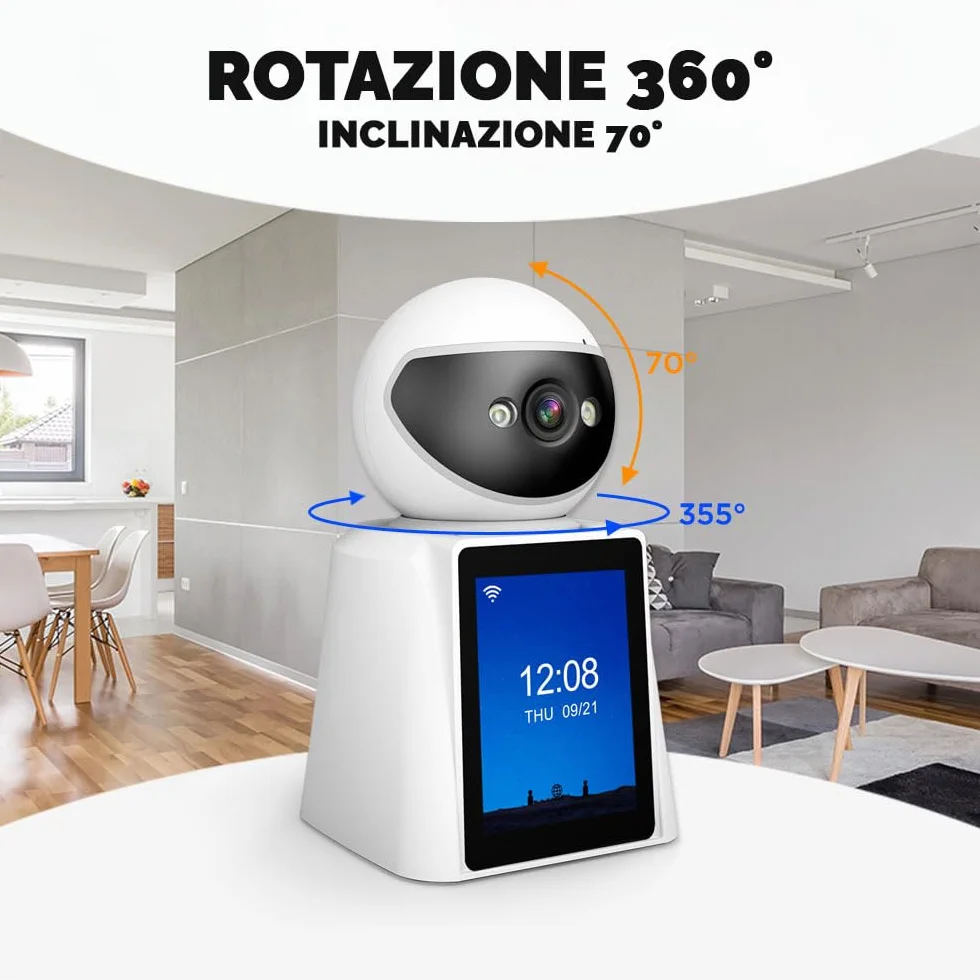 Kamera bezpieczeństwa HD 2,8" z dwukierunkową rozmową wideo, detekcją człowieka, podczerwienią, panoramiczna