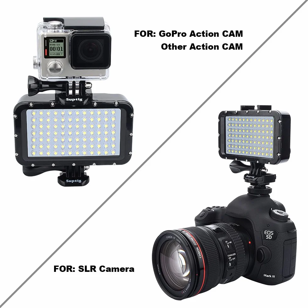 Suptig podwodne światła do nurkowania, 84 LED, wysoka moc, ściemniane, wodoodporne światło LED do 50 m, do nagrywania wideo, do Gopro, Canon, Nikon, Pentax, Panasonic Sony, lustrzanki Samsung