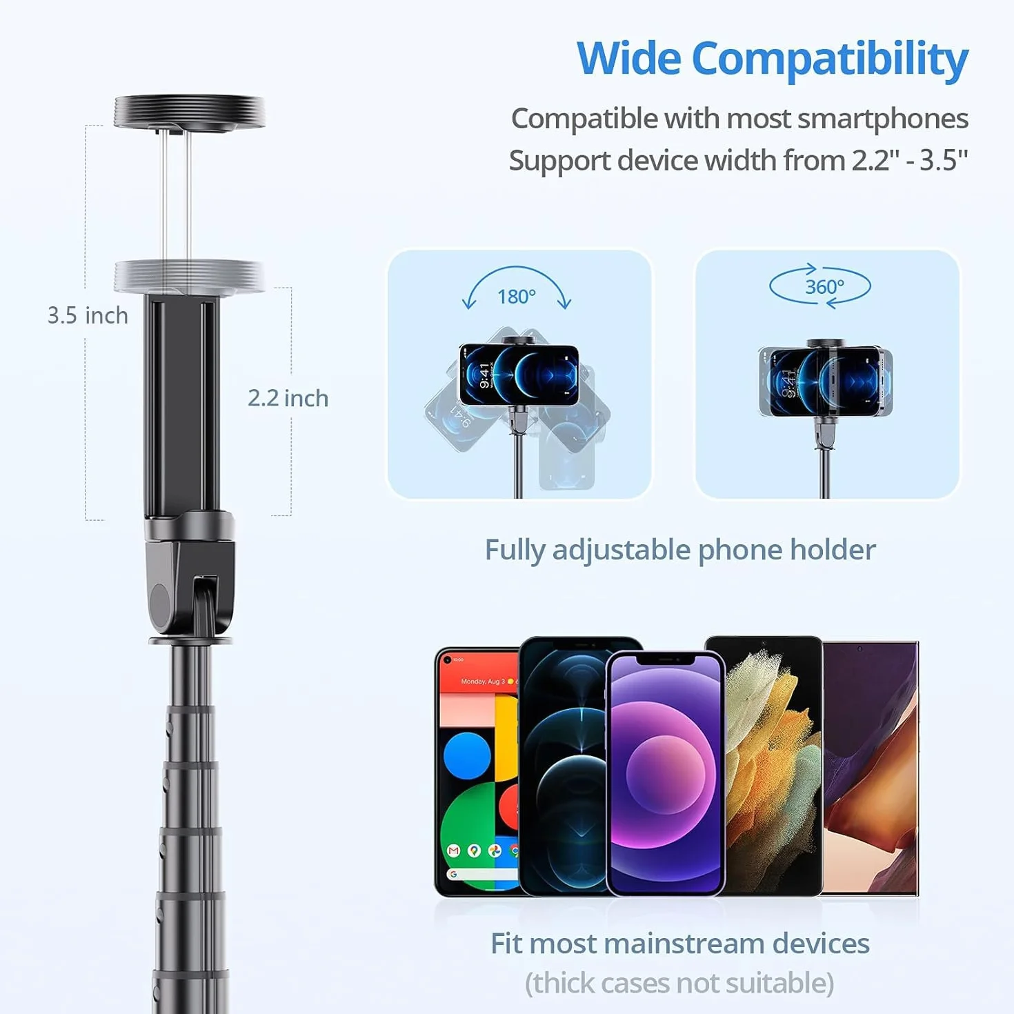 ATUMTEK kijek do selfie o długości 150 cm, z wytrzymałego aluminium i antypoślizgowymi nóżkami do telefonów iPhone/telefonów z systemem Android, do selfie, nagrywania wideoblogów i transmisji na żywo