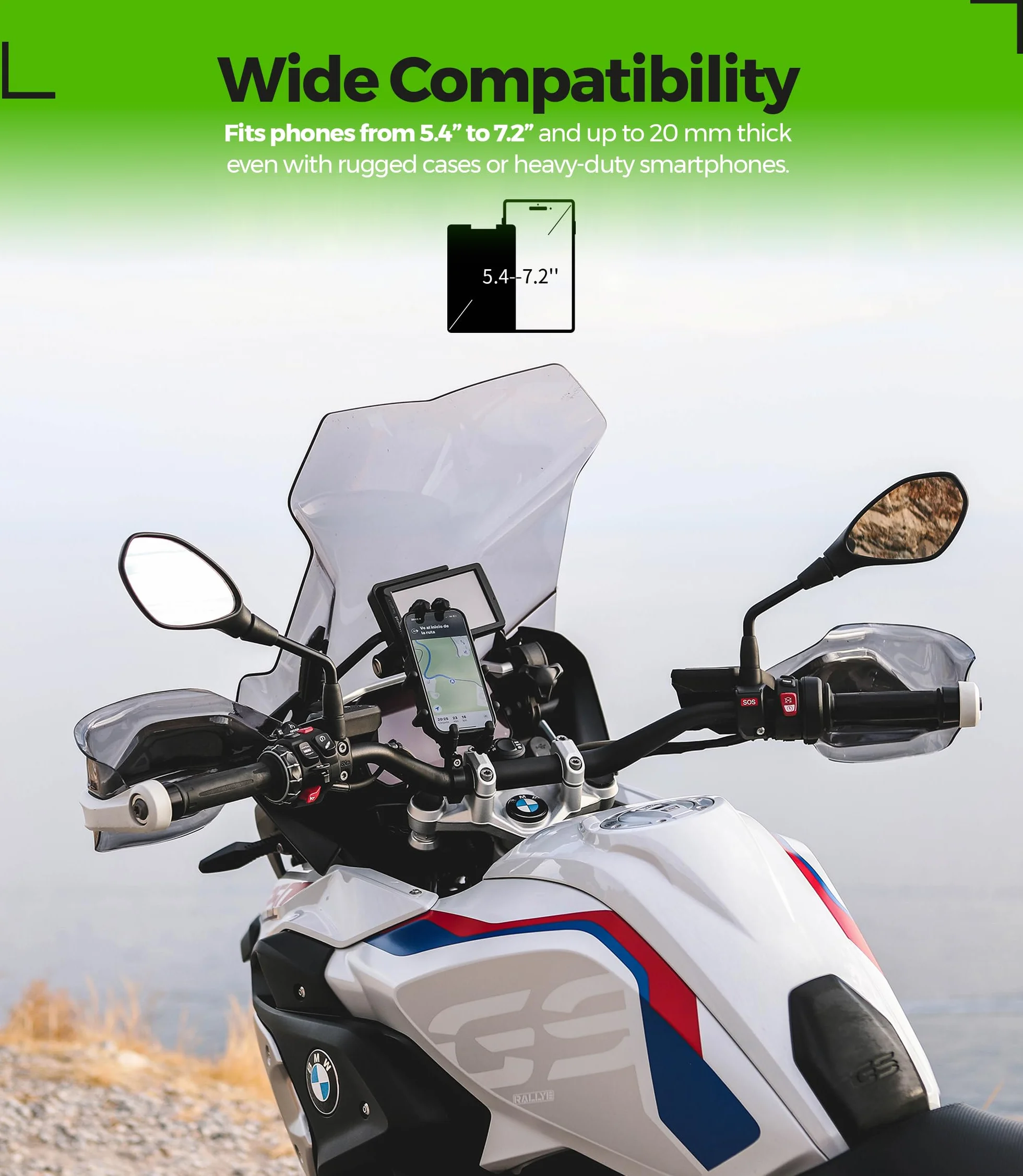 Uchwyt na Telefon do Motocykla Ultrabtrwały 5,4–7,2" Regulowane Ramię 360°