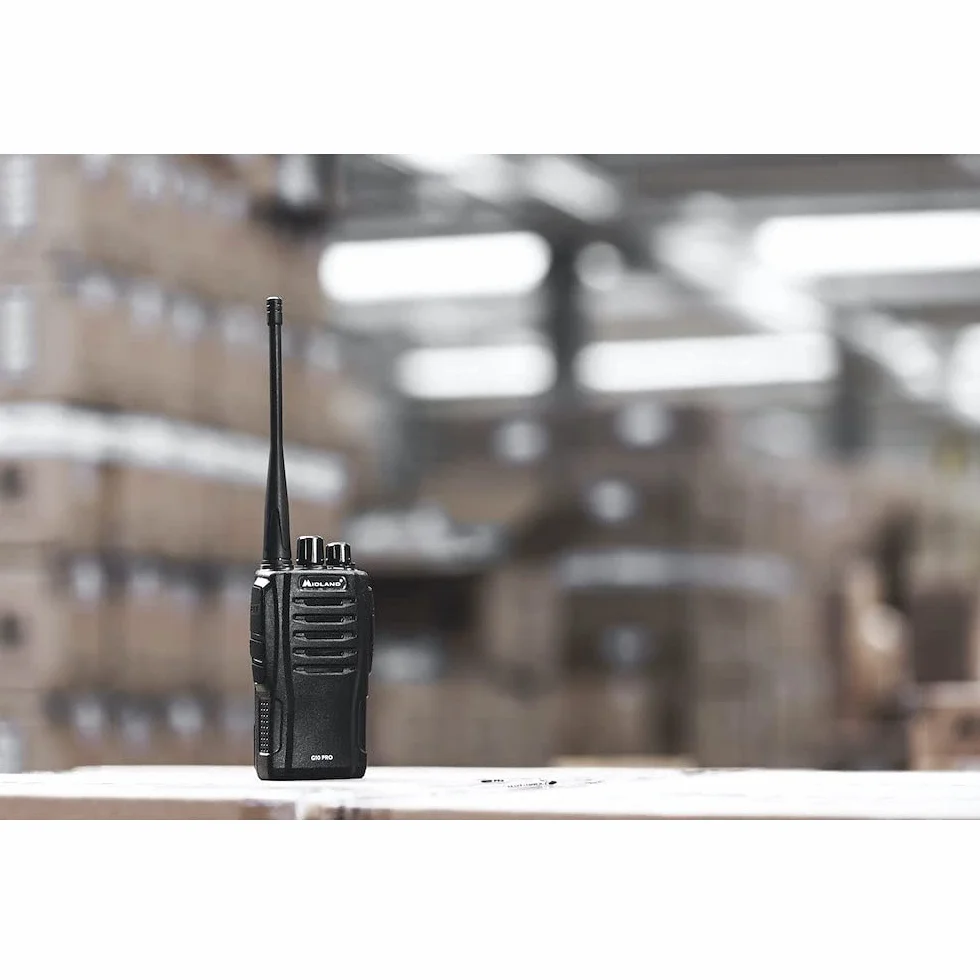 Midland G10 Pro C1107.04, Walkie Talkie Ricaricabile, Radio Ricetrasmittente Pół Profesjonalne z 32 Kanałami PMR446, 50 Tonami CTCSS, 116 Kodami DCS, Bateria Li-Ion 1200mAh, Czarny z Ładowarką
