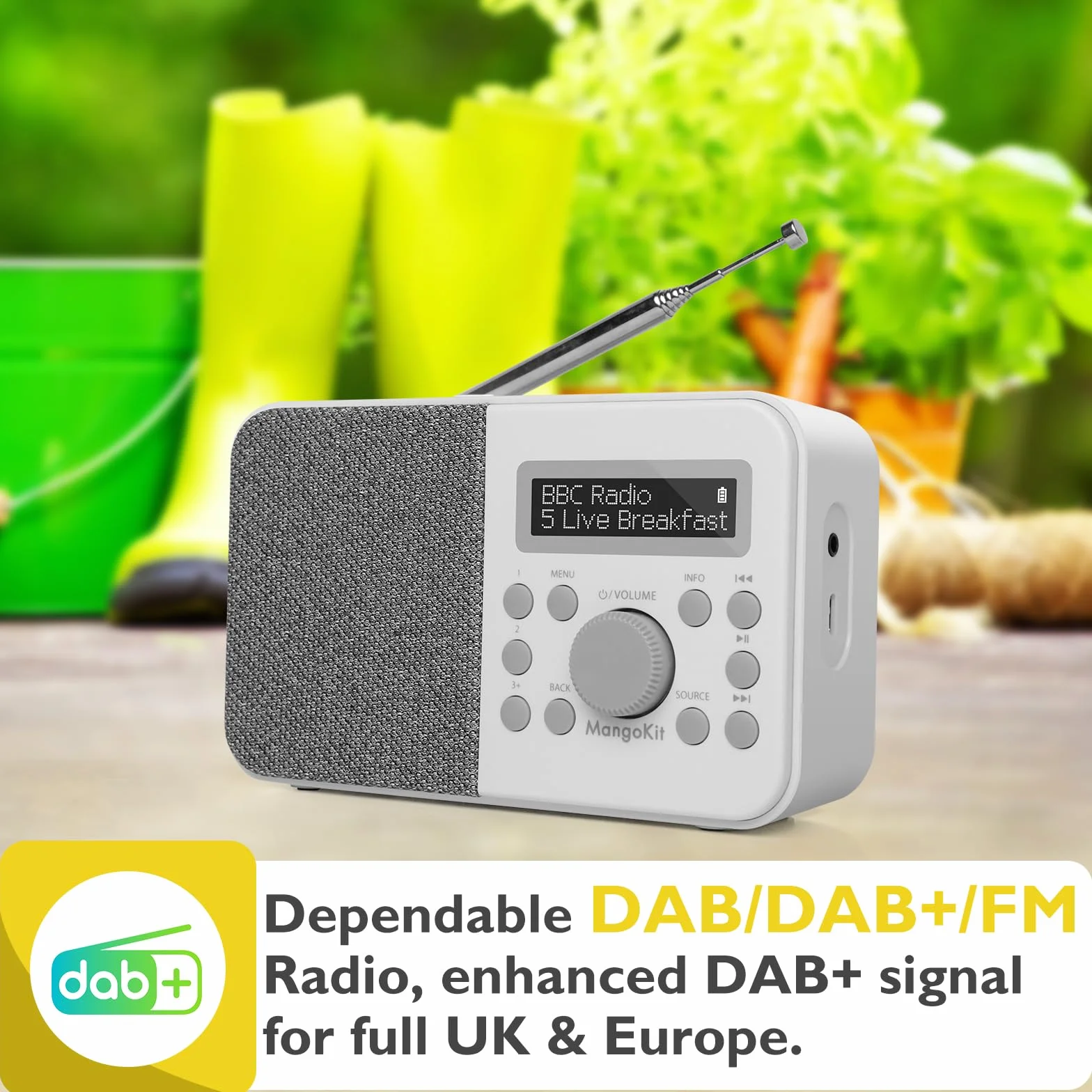 PR2S Przenośne Radio Cyfrowe DAB i FM z Głośnikiem Bluetooth, Budzikiem, 40 Stacji, Szary