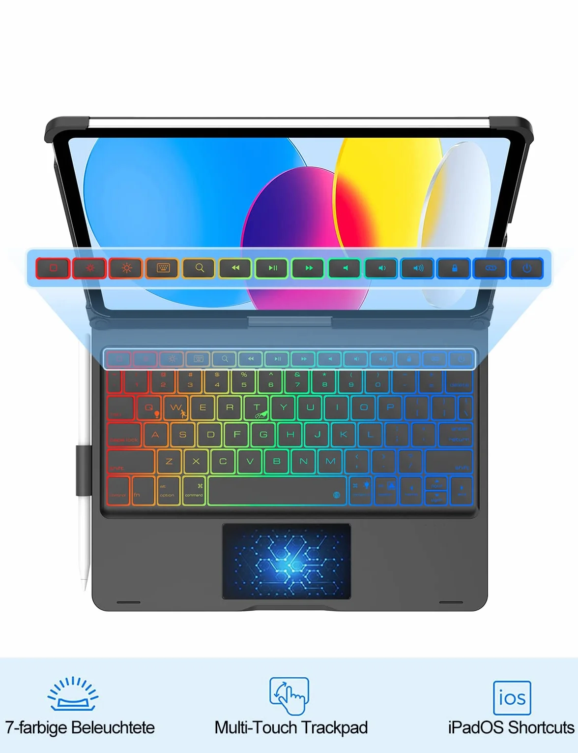 JADEMALL Etui na iPad 11 generacji A16 z klawiaturą, 7 kolorów, podświetlana, bezprzewodowa, zdejmowana klawiatura, elastyczne etui TPU z uchwytem na rysik do nowego iPada 10./11. generacji