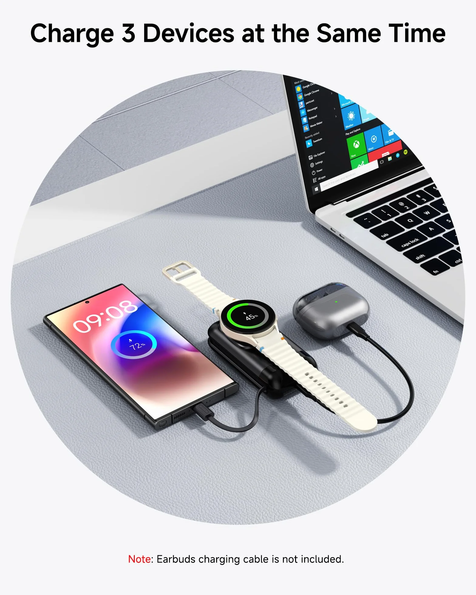Indukcyjna stacja ładująca dla Samsung Watch 8, 6000 mAh, powerbank, magnetyczna ładowarka, przenośna powerbank z wbudowanym kablem, stacja ładująca Watch 8 Classic/8/Ultra/7/6/5/4/3/Z Flip 7