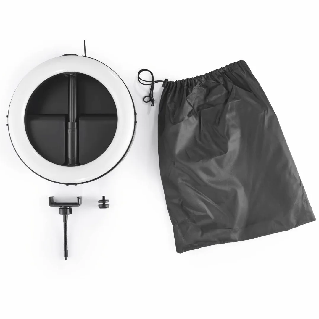 Hama lampa pierścieniowa uchwytem LED 128 (uchwyt na smartfon, kabel 190 cm, 10,2 cali, ze stojakiem, do selfie ring light) czarna